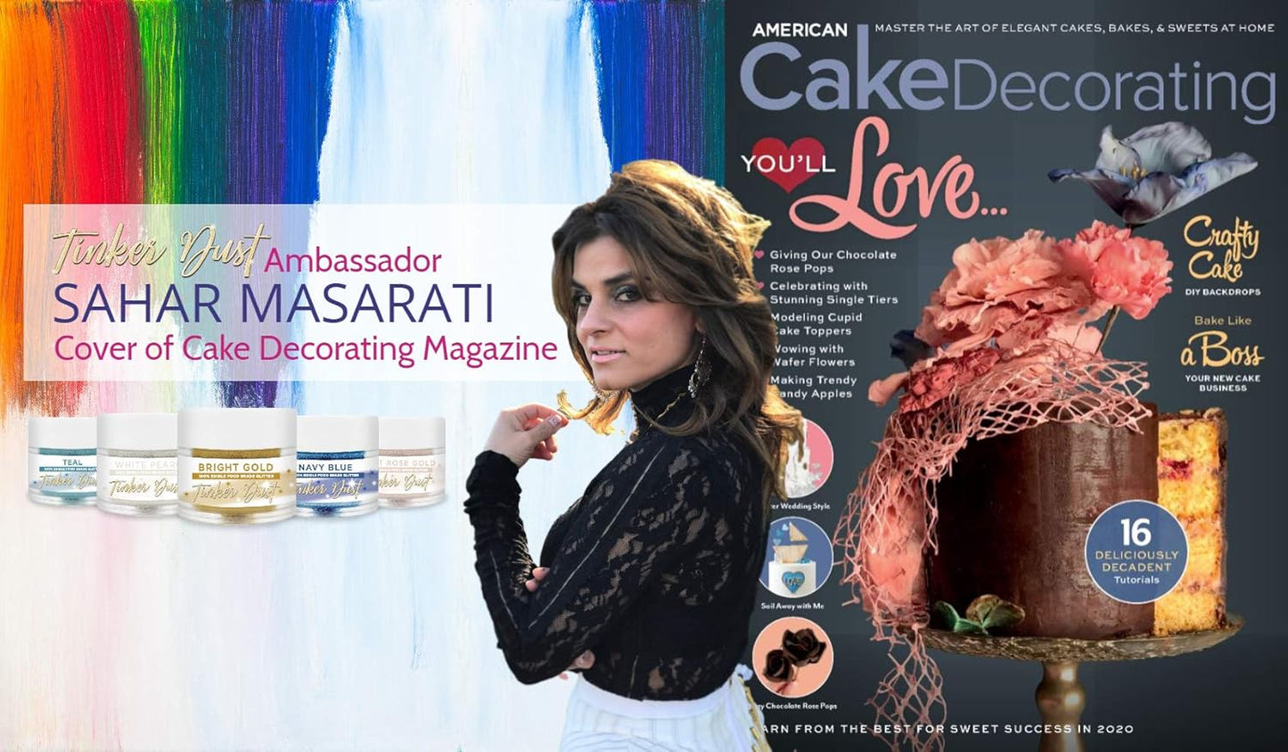 BAKELL Gold Edible Glitter, 50 Grams | TINKER DUST Edible Glitter | KOSHER Certified | 100% Edible Glitter | Cakes, Cupcakes, Cake Pops, Drinks, Dessert Vegan Glitter & Dusts (50g, Gold)