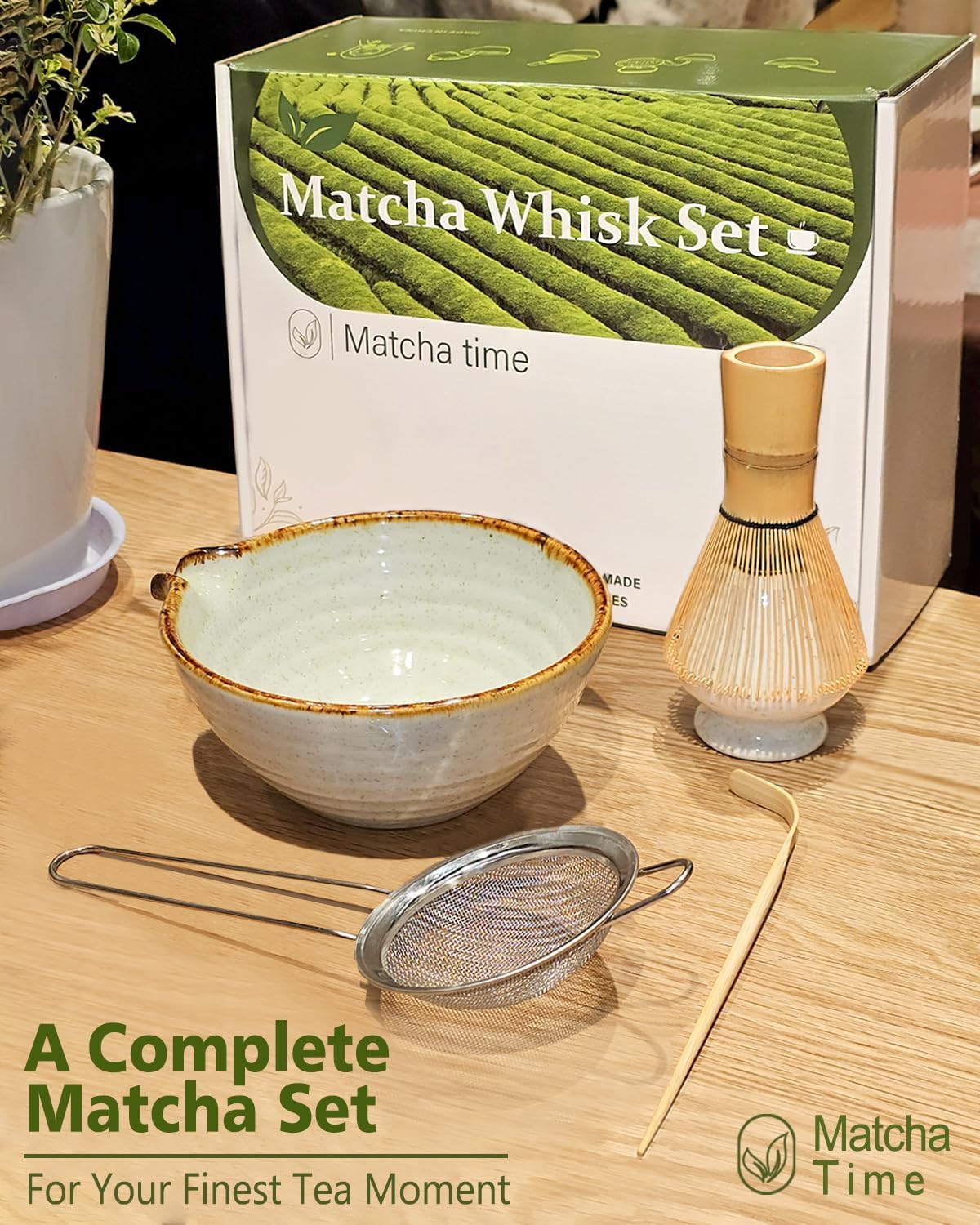 Matcha Whisk Set with Matcha Bowl, Matcha Whisk Holder Matcha Bamboo Whisk, Scoop, Sifter, Unique Gifts for Women Men Girl Friend Home Kitchen Decor Gifts for Tea Enthusiasts Christmas