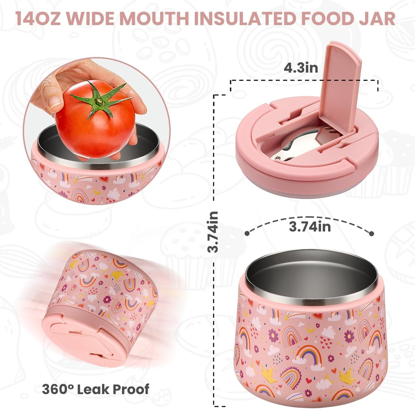 Soup Thermo for Hot Food Kids 14oz Lunch Containers with Buckle Lid Wide Mouth Hot Food Jar Vacuum Insulated Stainless Steel Bento Box Leakproof with Spoon(Rainbow)