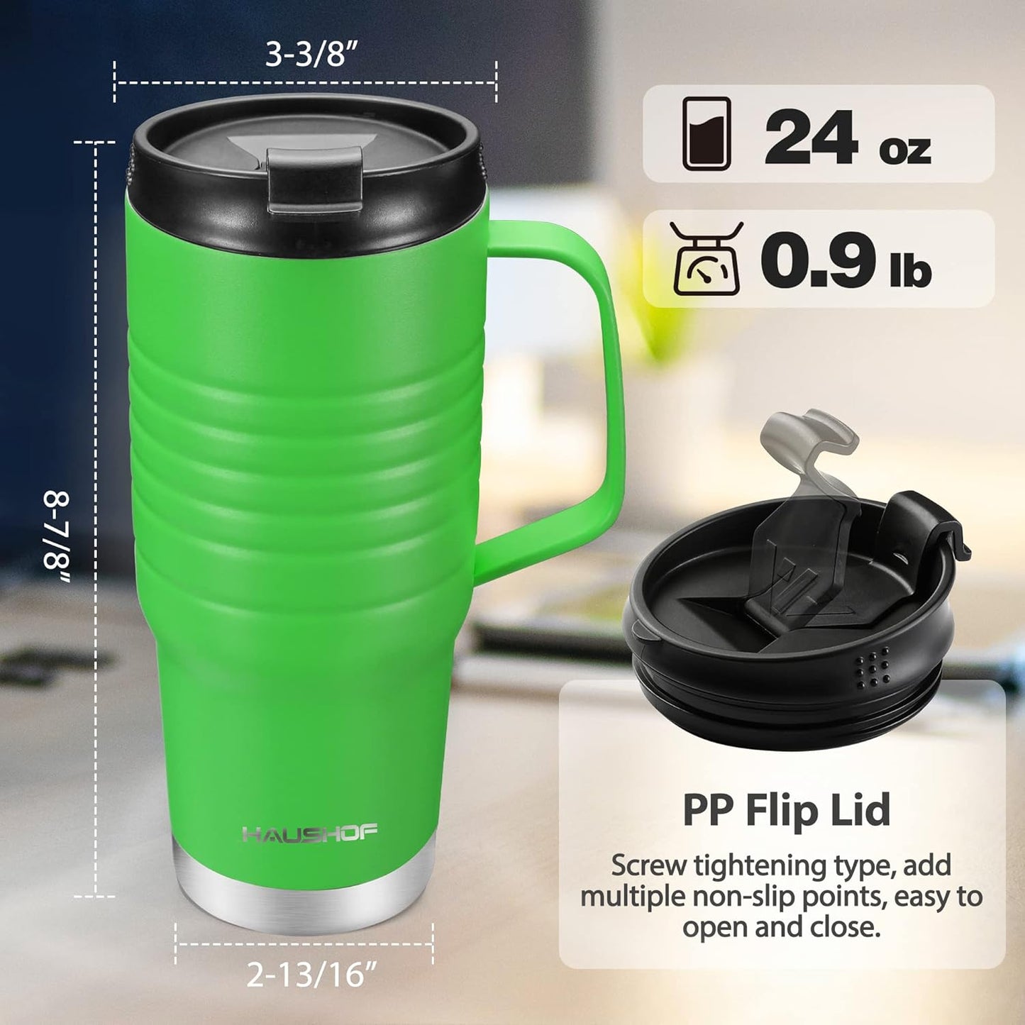 HAUSHOF 24 oz travel mug with Handle, Stainless Steel Vacuum Insulated Coffee mug, Double Wall with Leakproof Lid, BPA Free