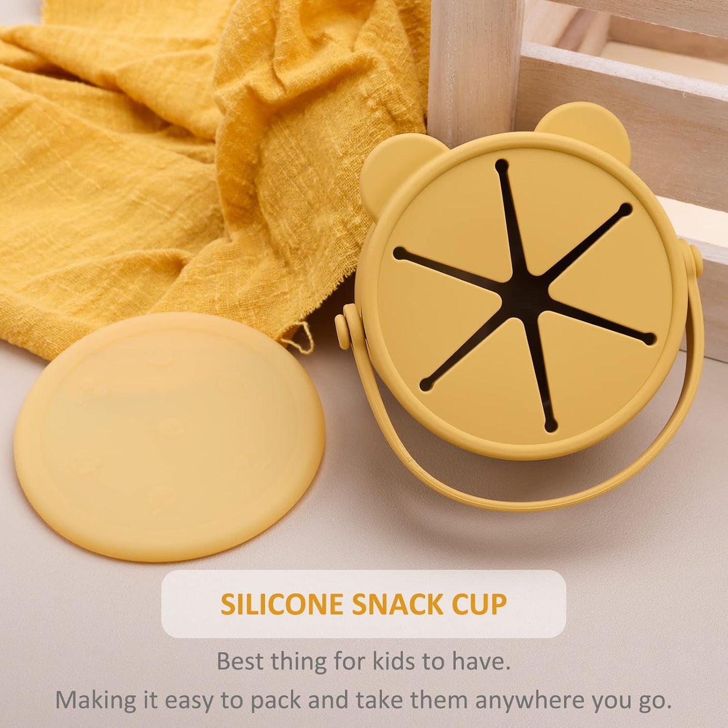 Snack Cups for Toddlers, Silicone Toddler Snack Containers, Baby Treat Catcher with DustProof Lid 2 Pack Dishwasher Safe and BPA Free 9 Oz