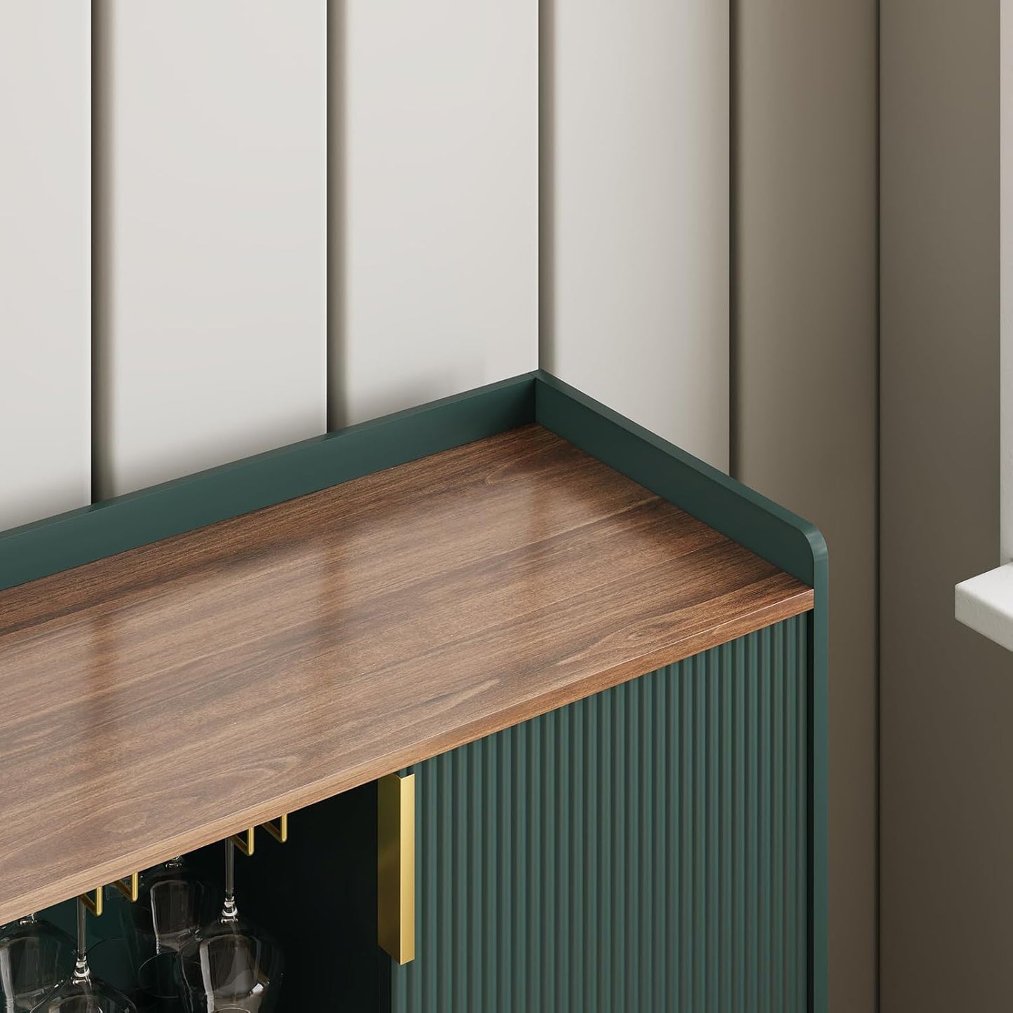 ARTPOWER 48" Wine Bar Cabinet with Fluted Texture, Modern Buffet Sideboard with Wine Rack and Glass Holder, Liquor Coffee Station with Storage for Kitchen, Living Room, Home Bar, Green