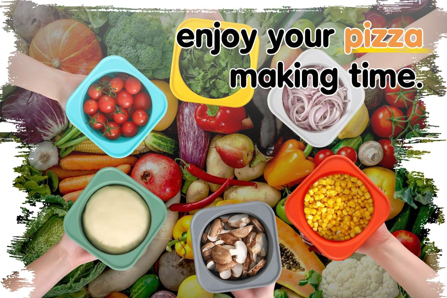 PLUS 1000ml Pizza Dough Proofing Boxes for DIY Artisan Pizza, Food Grade Silicone Stackable Containers with Lids, Sturdy Reinforced Steel. Freezer, Fridge, Dishwasher Safe (4Space Grey Plus)