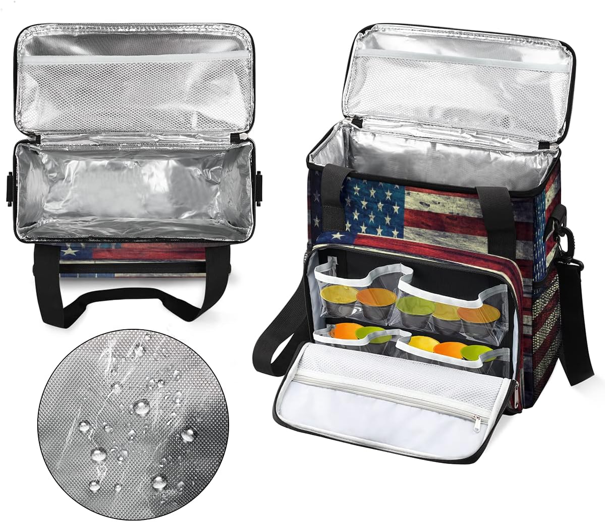 Vintage American Usa Flag Coffee Maker Carring Bag Travel Storage Tote Bag Compatible with Keurig K-Mini or K-Mini Plus Portable Single Serve Coffee Brewer Case with Pockets for K-cup Pods