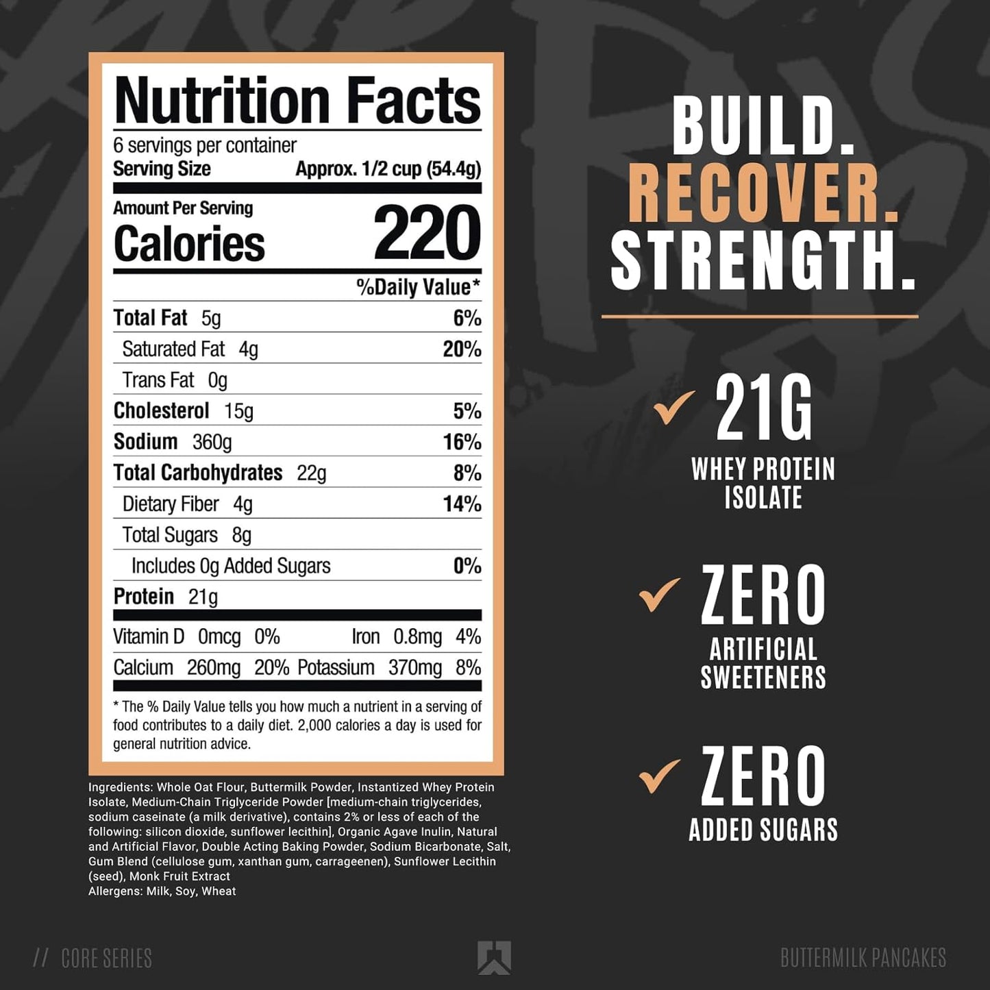 RYSE Loaded Protein Pancake & Waffle Mix - Buttermilk - Naturally Sweetened Breakfast with 21g Protein, 3g MCTs and 2g Fiber - No Added Sugar - High Protein Snack for Clean Energy - 6 Servings