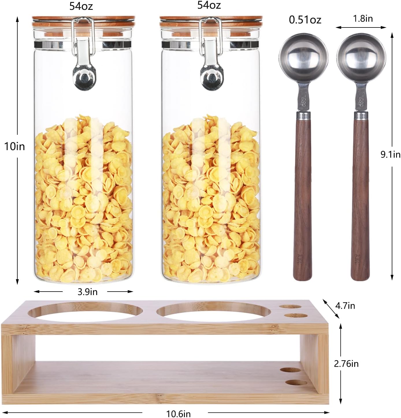 KKC Airtight Tall Glass Coffee Sugar Jar Canisters with Hinged Lids and Scoops for Kitchen Countertop,Sealed Glass Containers for Ground Coffee, Beans,Brown Sugar,Loose Tea,Cereal,Oatmeal,Flour