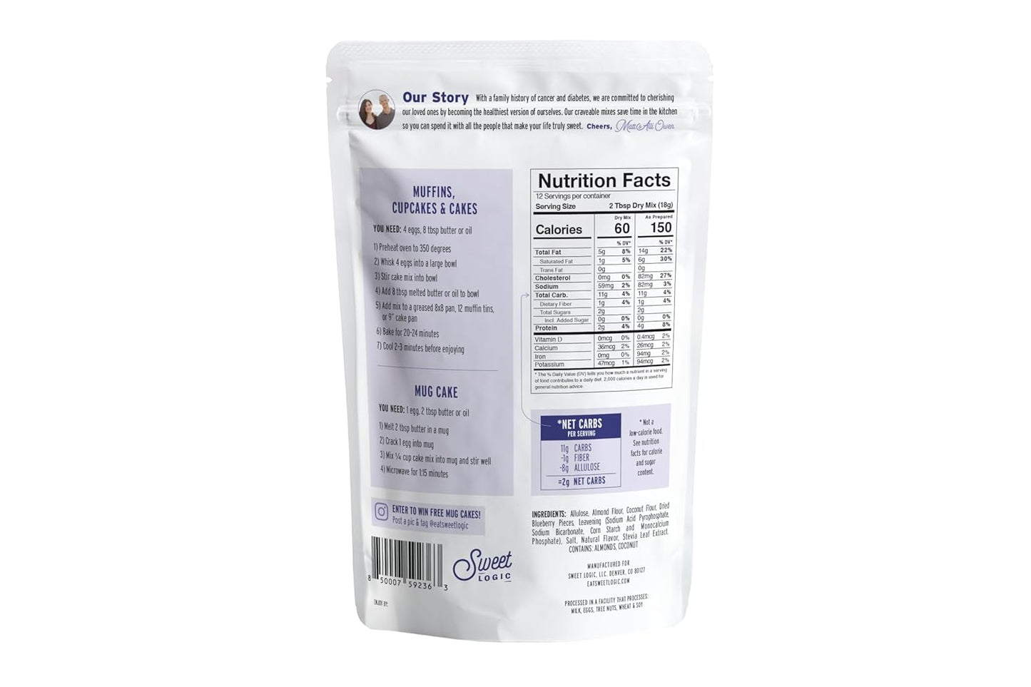 Sweet Logic Keto Baking Mix - Blueberry Muffin - Gluten-Free - Dairy Free - Diabetic-Friendly - High Protein - Allulose - Stevia - Low Sugar - Low Carb - Quick 20-Minute Prep (1-2G Carbs Per Serving)