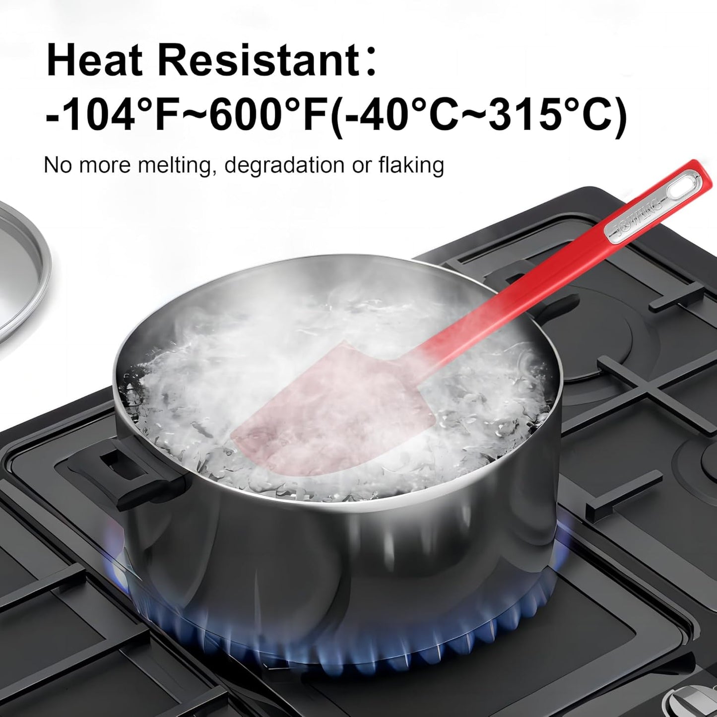 Premium Silicone Spatula Set, JXWING Flexible Heat Resistant Non-slip Handle Baking Cooking Rubber Spatulas, Red