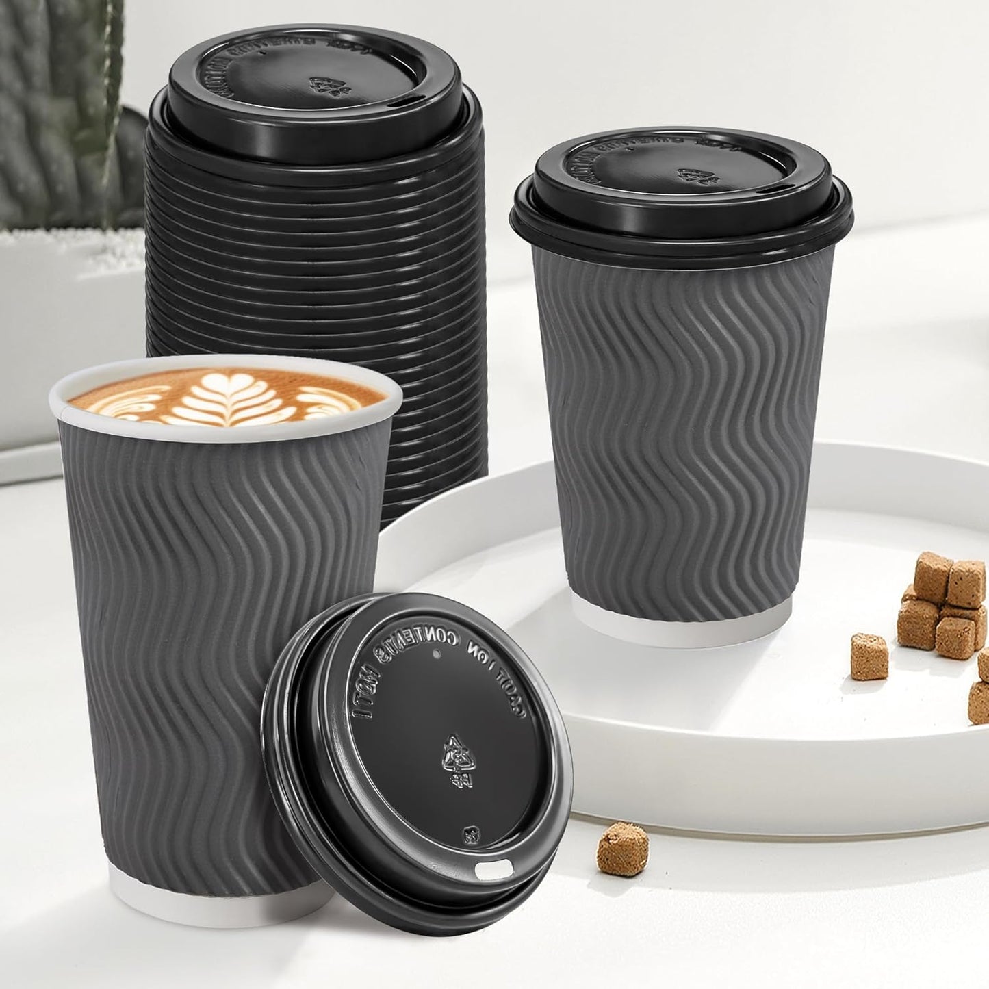 180 Pack Disposable Coffee Cup lids, 3.54'' Leak-Proof Disposable Plastic Cup Lids for 10, 12, 16, 20oz Paper Cups, Hot/Cold Drinking Cup Lids, Black