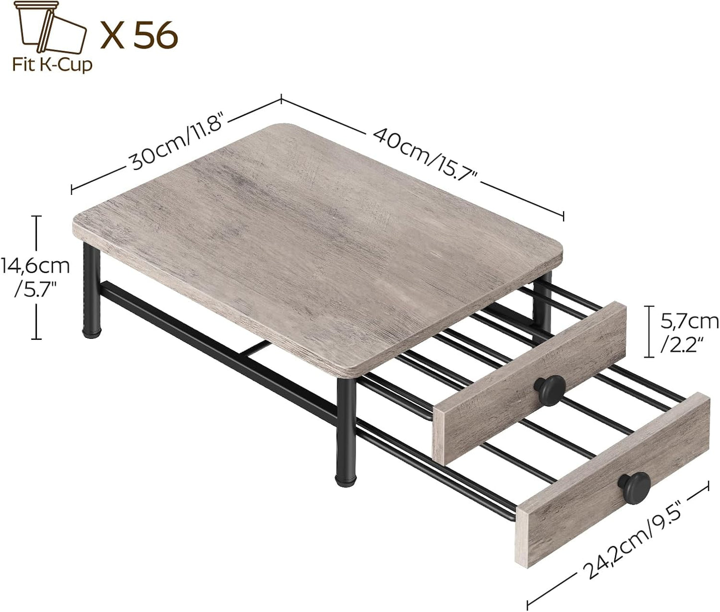 Coffee Pod Drawer Holder for K Cup, 56 Pods Capacity, 2 Tier Organizer for K Cup, Coffee Pod Organizer for Countertop, Space Saving, Easy Assembly, Greige and Black KH28BGY1