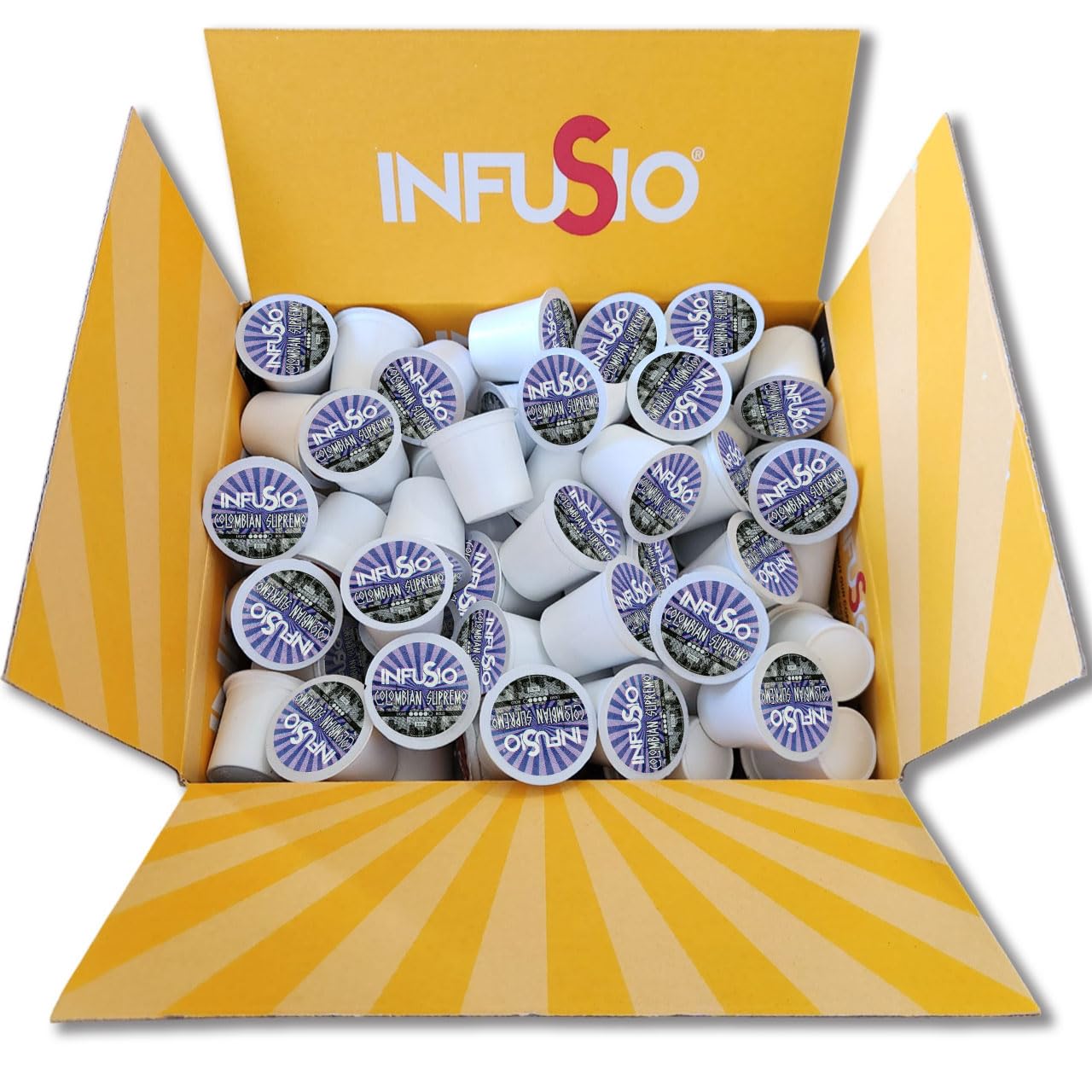 InfuSio Coffee Pods 96 Count Colombian Supremo Medium Dark Roast Single serve Coffee pods for Keurig K Cup® Brewers - InfuSio Premium Roasted Keurig 2.0 Compatible