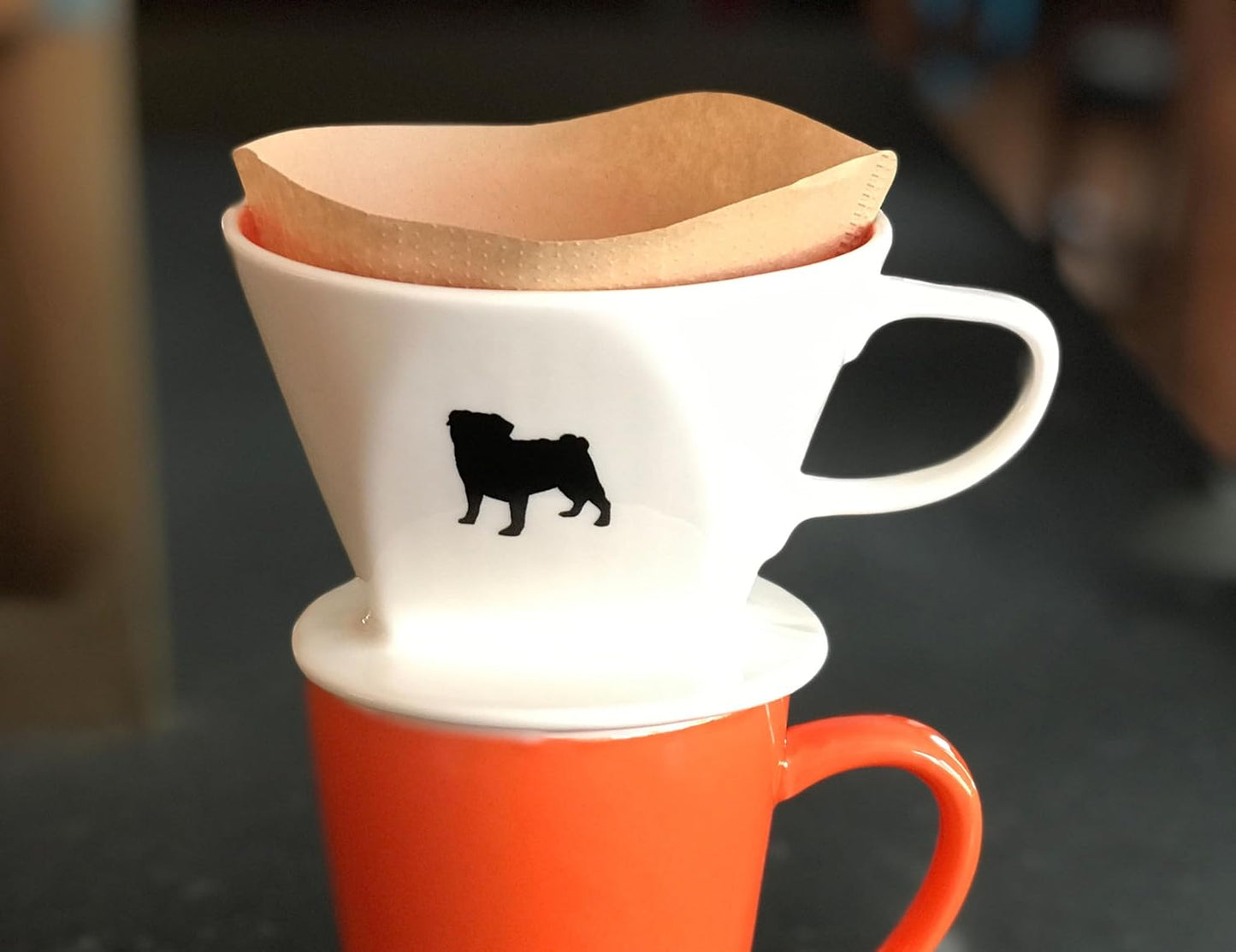 Pug Coffee Pour Over Single Cup Ceramic Brewer Coffee Maker with Melitta Filters