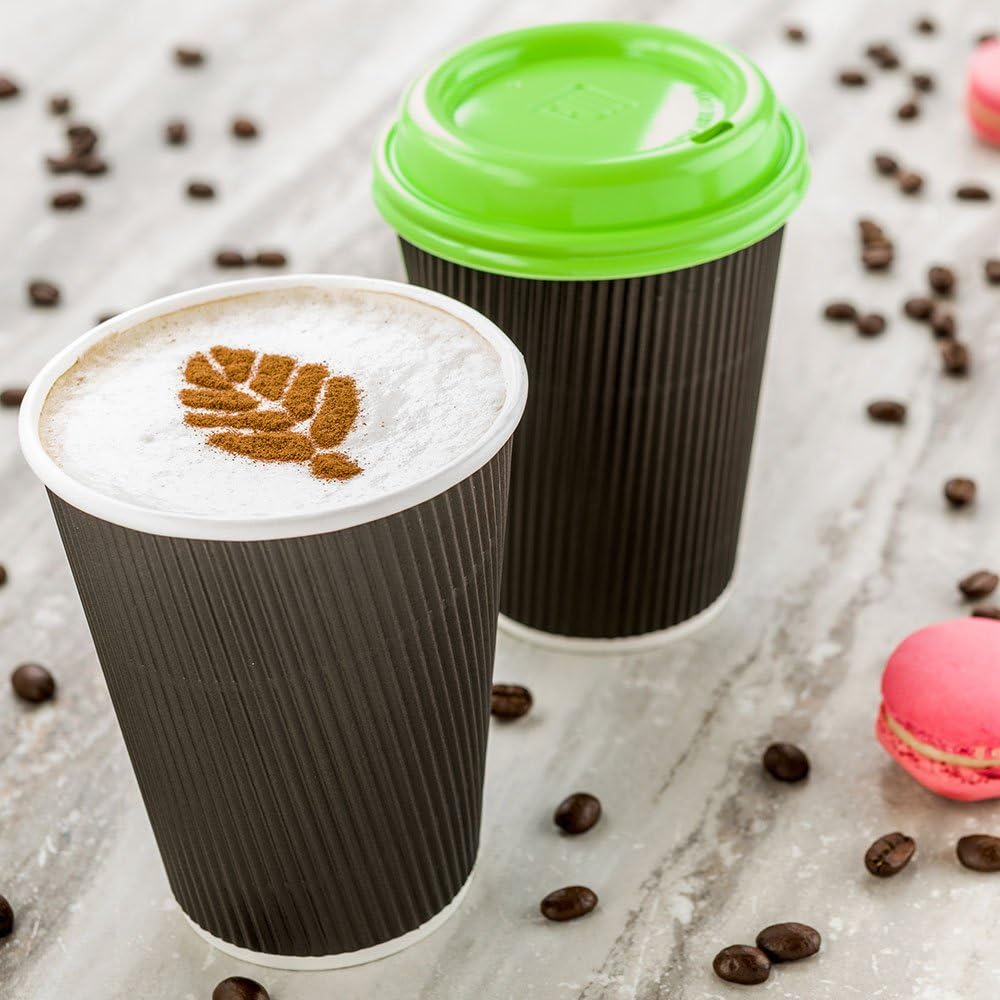 500-CT Disposable Black 12-OZ Hot Beverage Cups with Ripple Wall Design: No Need for Sleeves - Perfect for Cafes - Eco-Friendly Recyclable Paper - Insulated - Wholesale Takeout Coffee Cup