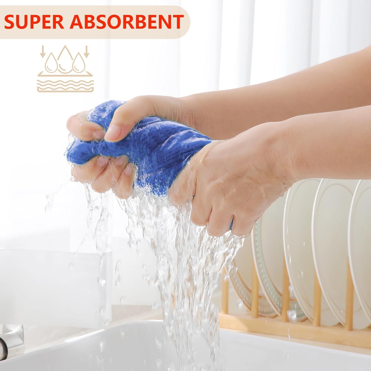 Homaxy 100% Cotton Waffle Weave Kitchen Dish Cloths, Ultra Soft Absorbent Quick Drying Dish Towels, 12 x 12 Inches, 12-Pack, Blueberry