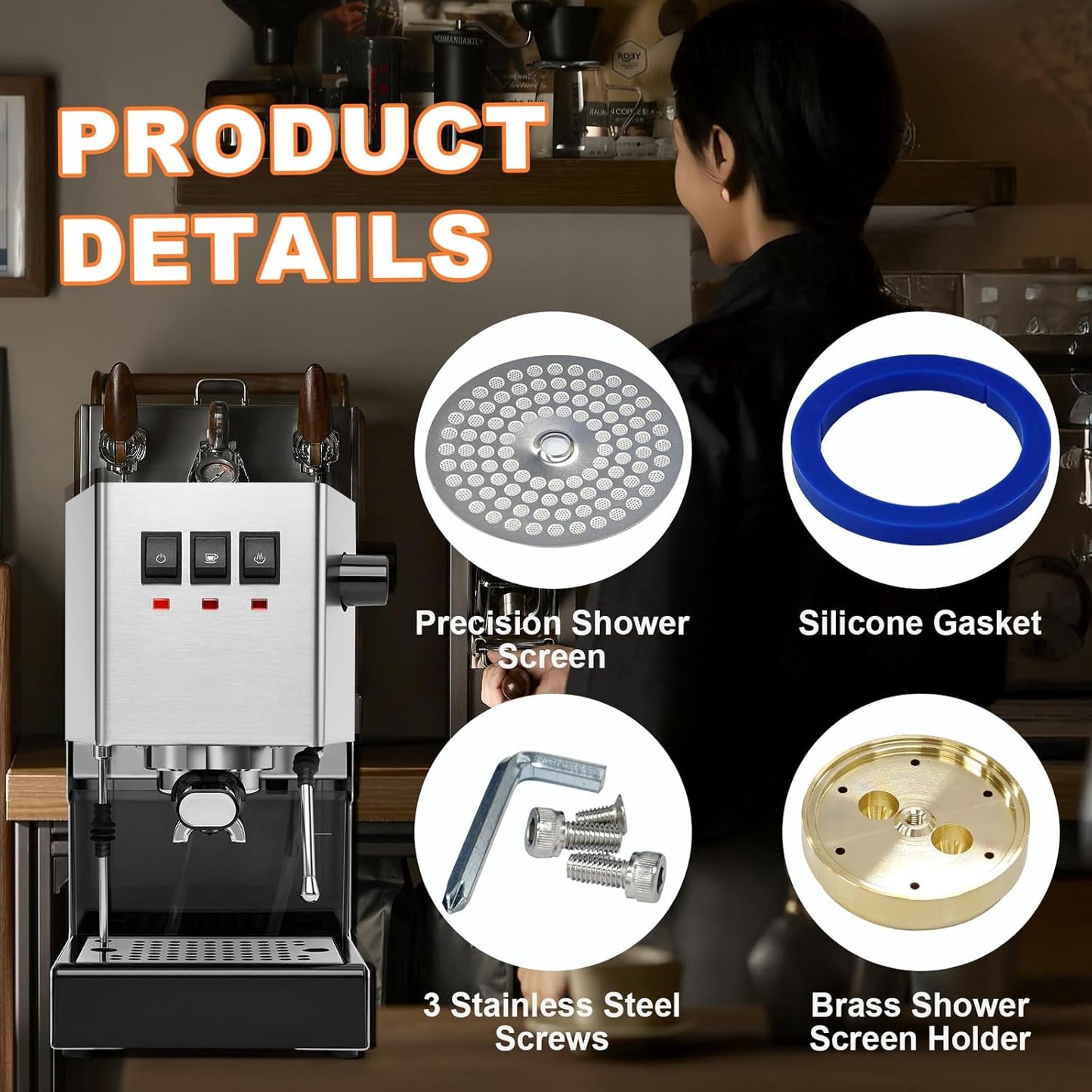 GA200IM Brass Tune Up Kit Compatible with Gaggia IMS Precision Screen, Stainless Shower Holder, Silicone Gasket fits Gaggia Coffee, Classic Coffee, Classic V1, Classic Pro V3, Carezza
