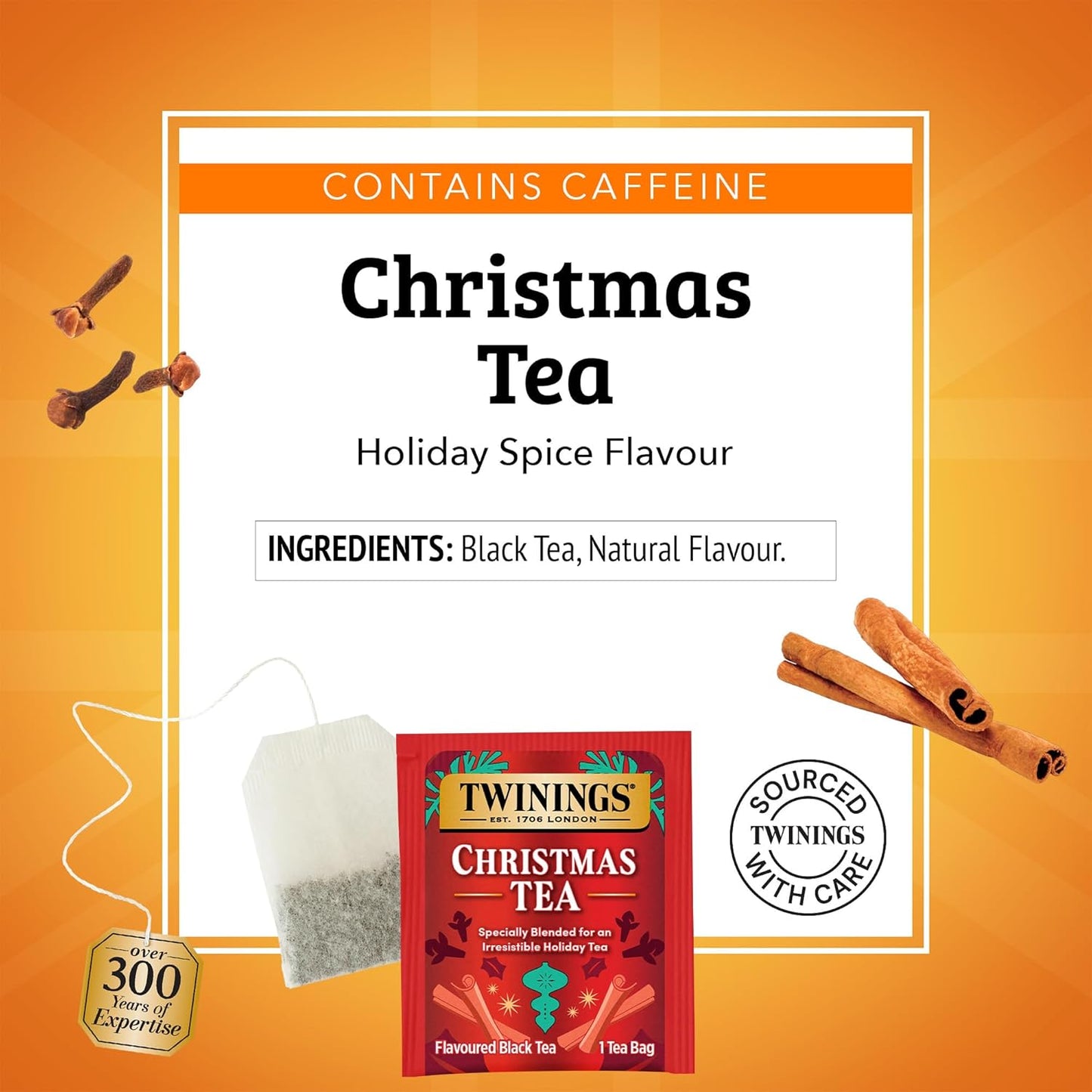 Twinings Christmas Black Tea Individually Wrapped Bags, 20 Count (Pack of 6), Aromatic Cinnamon & Clove, Caffeinated, Enjoy Hot or Iced, 120 Teabags