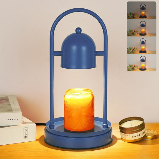 Birdcage Candle Warmer Lamp with Timer, Dimmable Candle Lamp Warmer, Electric Candle Lamp for Various Jar Candles, Vintage Lamp Candle Warmer for Bedroom, Blue Candle Light Warmer with 2 Bulbs