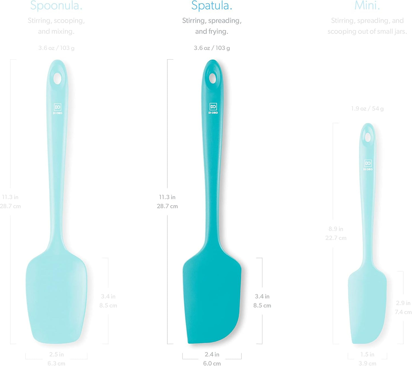 DI ORO Silicone Spatula - 600°F Heat-Resistant Rubber Kitchen Spatula for Baking, Scraping, & Mixing - BPA Free Nonstick Cookware Safe Flexible Utensil for Cooking - Seamless & Dishwasher Safe (Teal)