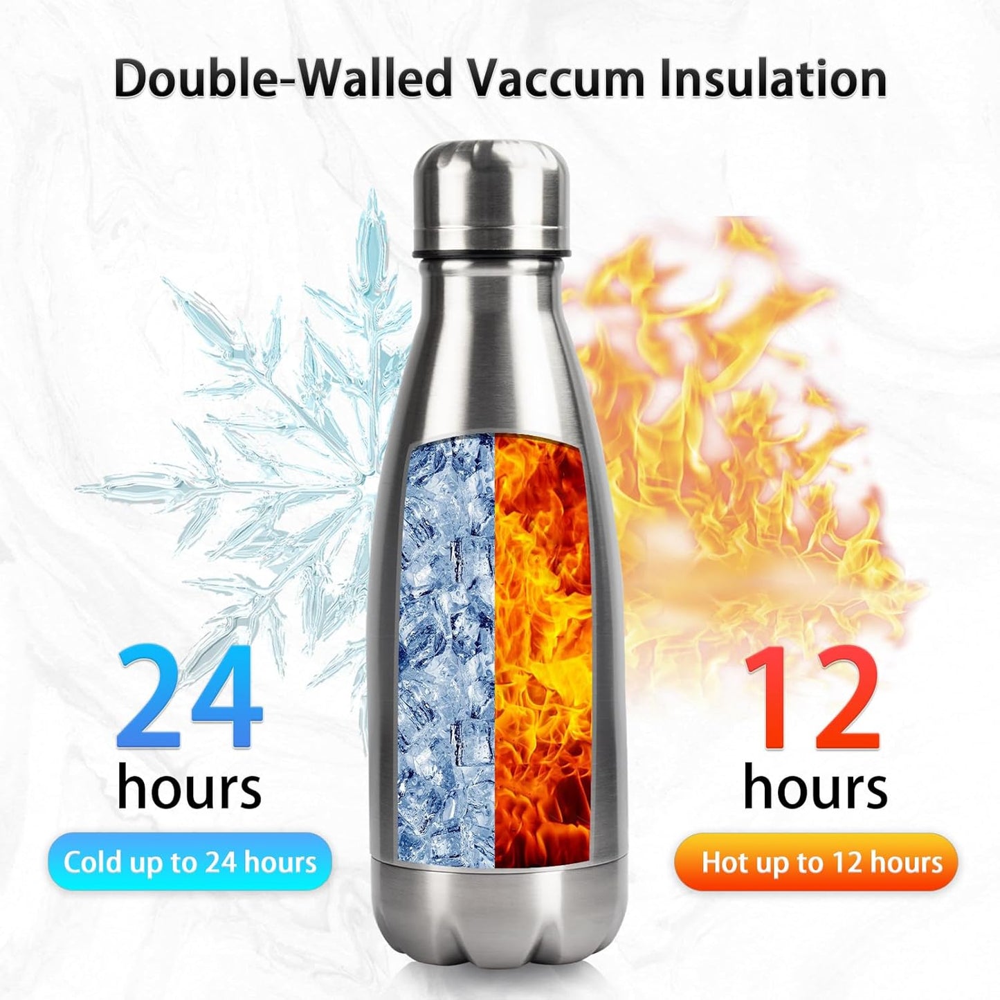 Insulated Water Bottle, 2 Pack-9oz Stainless Steel Water Bottles with straw lid, Metal Sports Water Bottles for Boys,Girls, Double Wall Vacuum BPA-Free Flask for School, Sports & Travel (Silver)