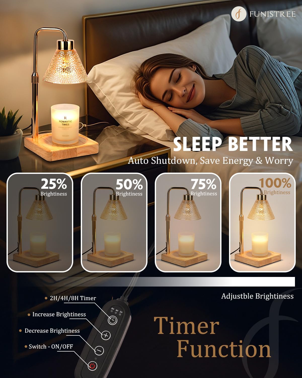 Candle Warmer Lamp with Timer Dimmable, Adjustable Height, Anniversary Women Gifts for Her Girlfriend, House Warming Gifts New Home Room Decor, Wax Warmer Lamp for Jar Candles with 2 Bulbs