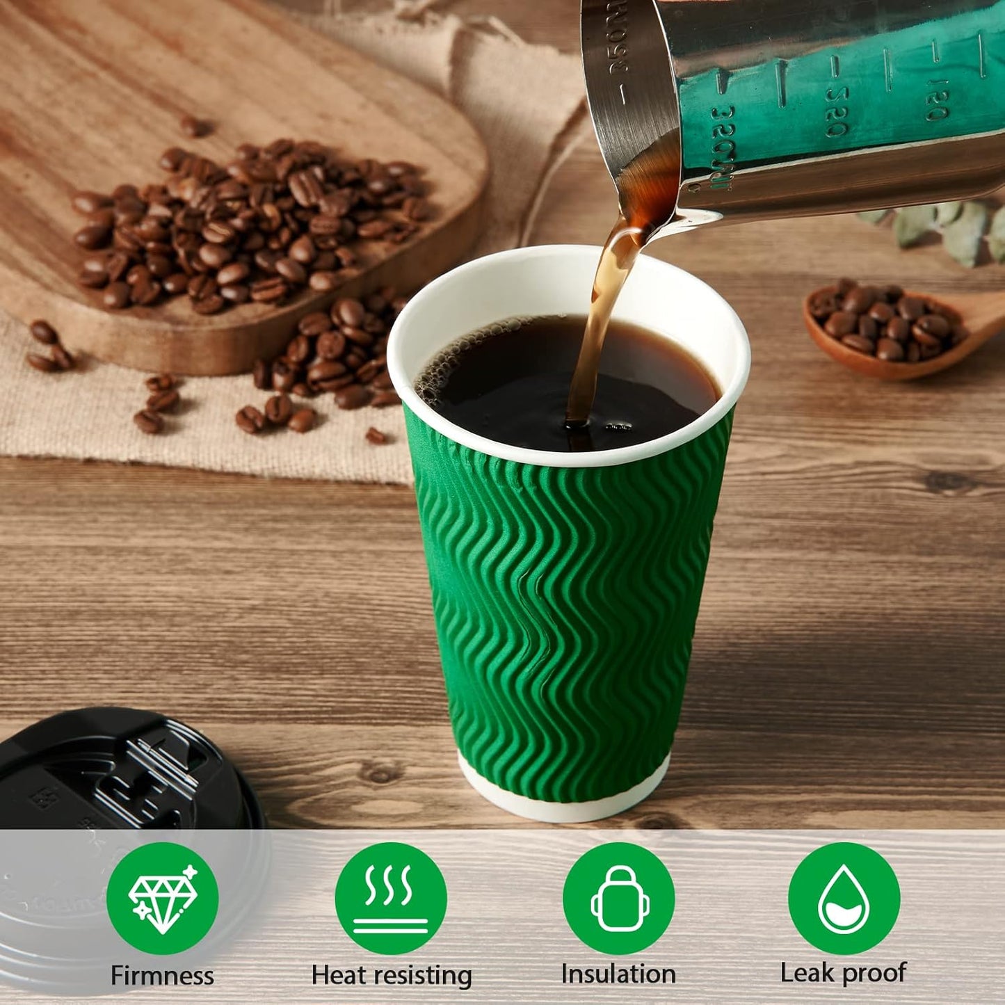 80 Count 16 OZ Coffee Cups with Lids, Insulated Ripple Wall Paper Hot Coffee Paper Cups for Hot Drinks