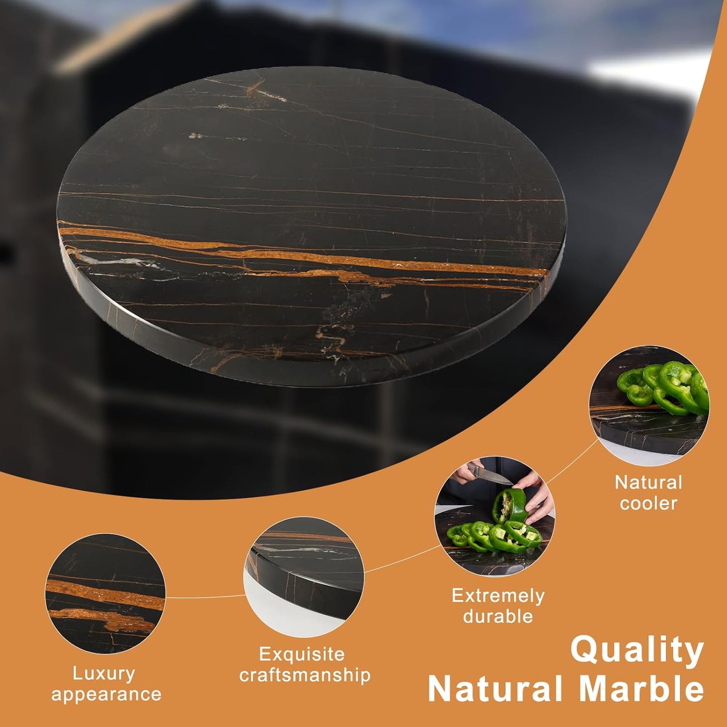 Koville Black Marble Cutting Board Pastry Serving Board, Large Marble Cheese Board for Baking, Charcuterie, Trivet - Non-Stick Heat Resistant Stone Cutting Boards Chopping Boards for Kitchen