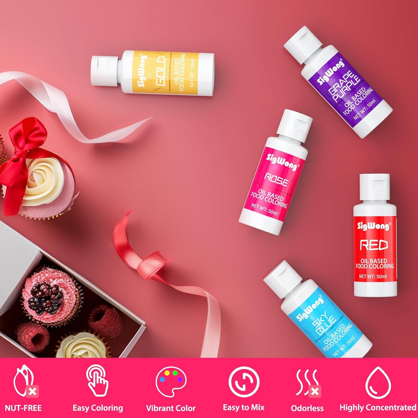 Oil Based Food Coloring for Chocolate - 50ml Rose Upgraded Edible Oil Based Food Dye for Cake Decorating, Baking, Candy Melts, Cookie, Icing Frosting, Fondant, Meringues - 1.69 Fl.Oz Bottles