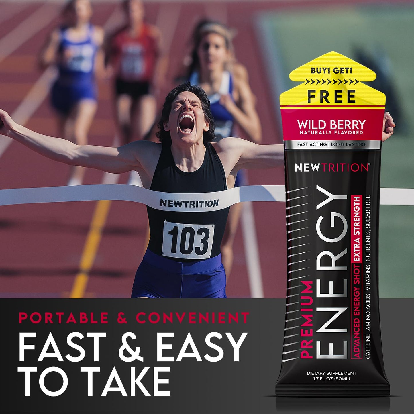 NewTrition® Extra Strength Energy Shots, 250mg Caffeine Energy Shots with Vitamin B & Amino Acids, Sugar-Free Vitamin Energy Shot, 1.7 fl oz (Pack of 12, Wild Berry)