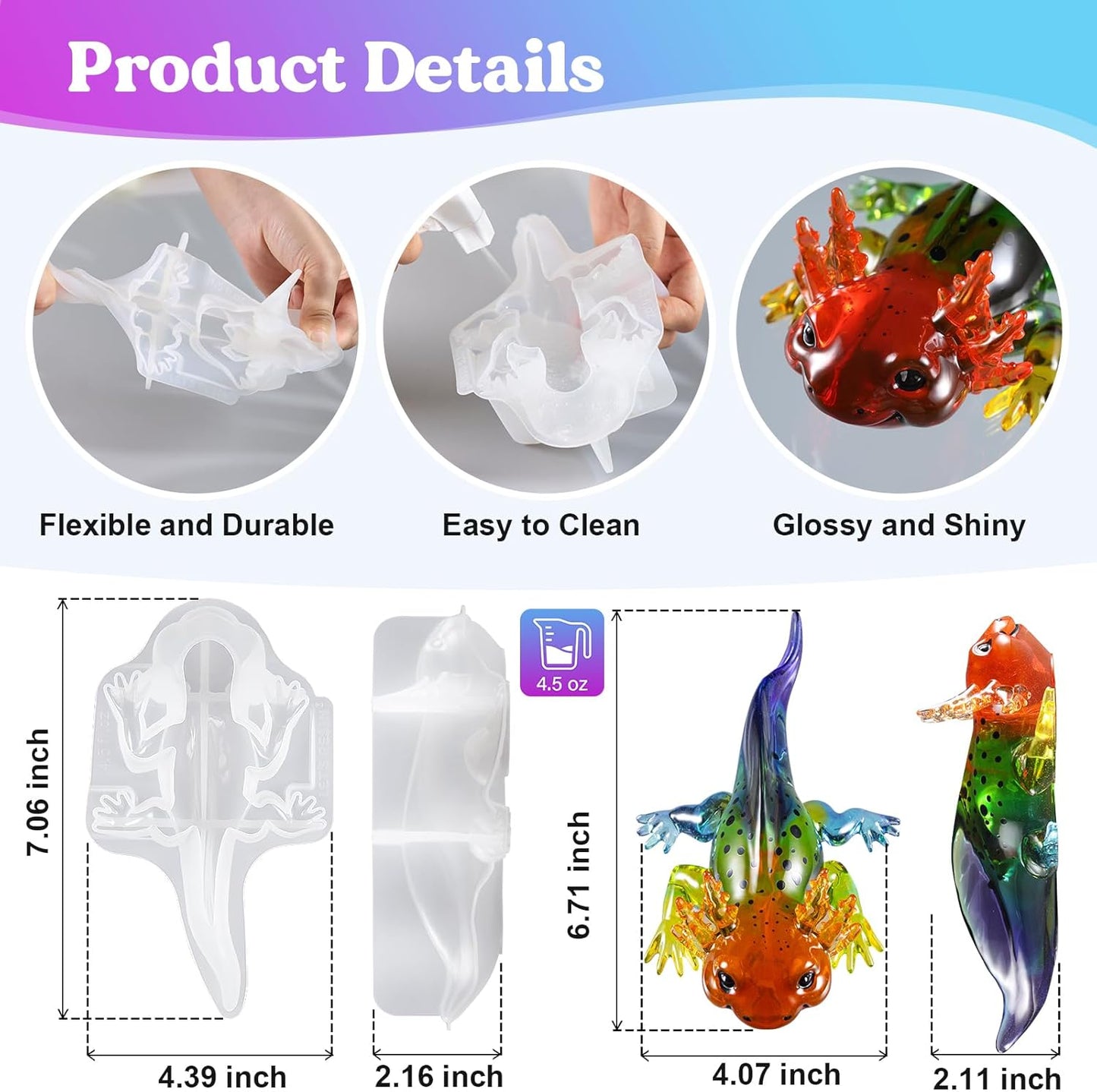 Let's Resin Large Axolotl Resin Molds Silicone, 3D Detailed Animal Silicone Molds, Flexible Effortless Demoldable Epoxy Resin Molds, Thickened Deep Epoxy Molds for Art Crafts, Gift, and Home Decor