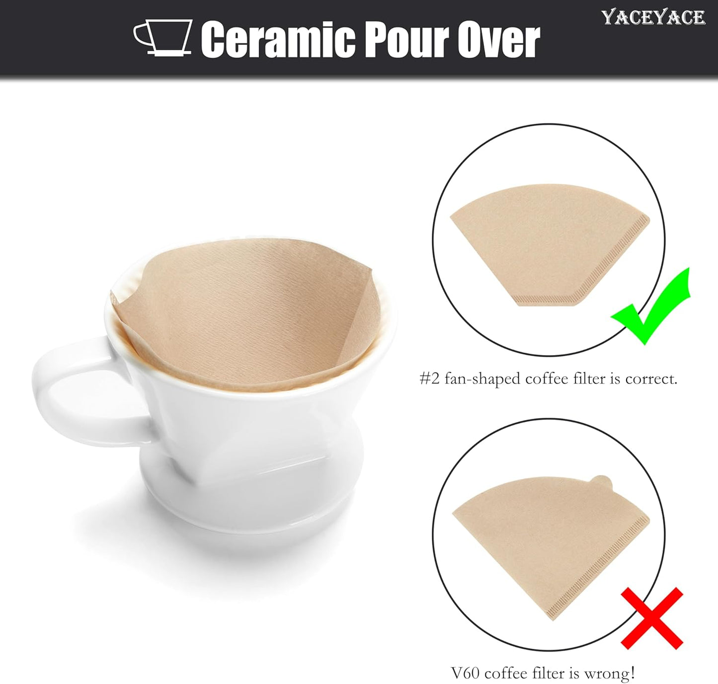 Pour Over Coffee Maker, Single White Ceramic Pour Over with 3 Holes, Medium Coffee Dripper for Shop, Home, Office and Bar