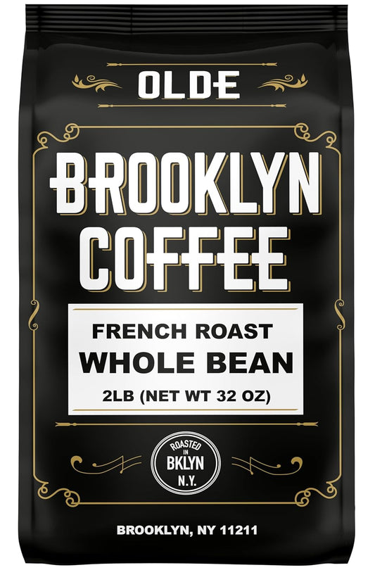 BROOKLYN COFFEE Whole Bean, French Dark Roast (2lb) Silky Smooth, Bold, Balanced - Fresh Bulk Coffee Beans Roasted Weekly in NYC