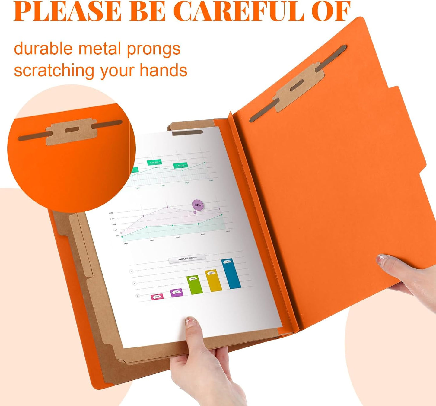 60 Pcs Classification Folders Letter Size, Back to School Supply for Teacher, Student, 3 Dividers Pressboard File Folder Bulk with 2 Fasteners, 3.5 Inch Expanding File Organizer (Orange)