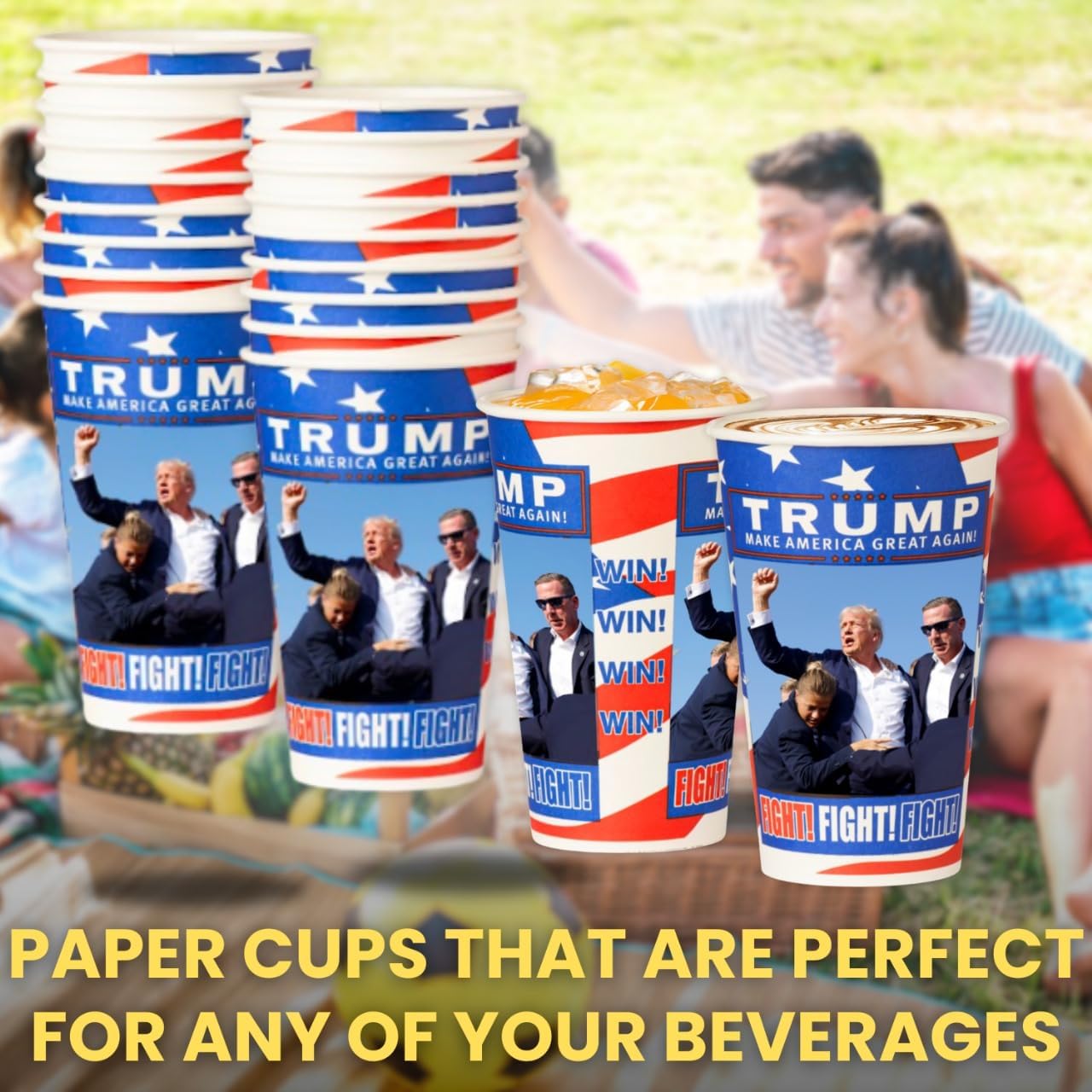 Smygoods Trump Design Disposable Paper Coffee Cups (16 OZ, 100 Count) For Hot Beverages, Tea, Espresso, Cocoa - To Go Drink Containers, Café & Office