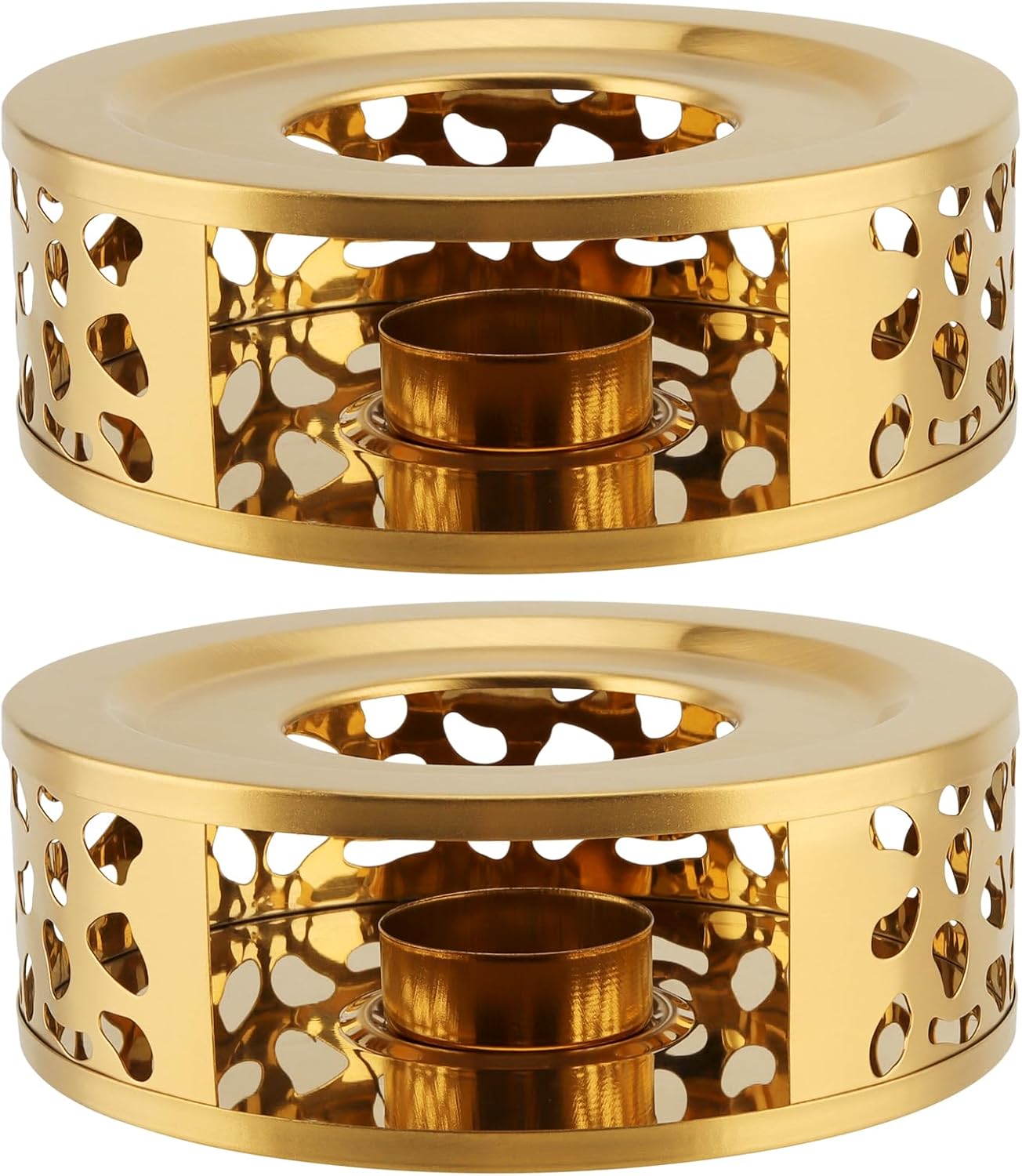 2 PCS Metal Teapot Warmer, Teapot Warmer Base, Stainless Steel Teapot Warmer with Tealight Holder for Glass Or Ceramic Teapot, Gold