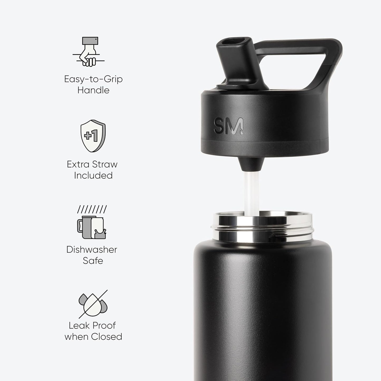 Simple Modern Water Bottle with Straw Lid | Vacuum Insulated Stainless Steel Metal Thermos | Reusable Leak Proof BPA-Free Flask for Sports Gym | Summit Collection | 30oz, Ice Gray