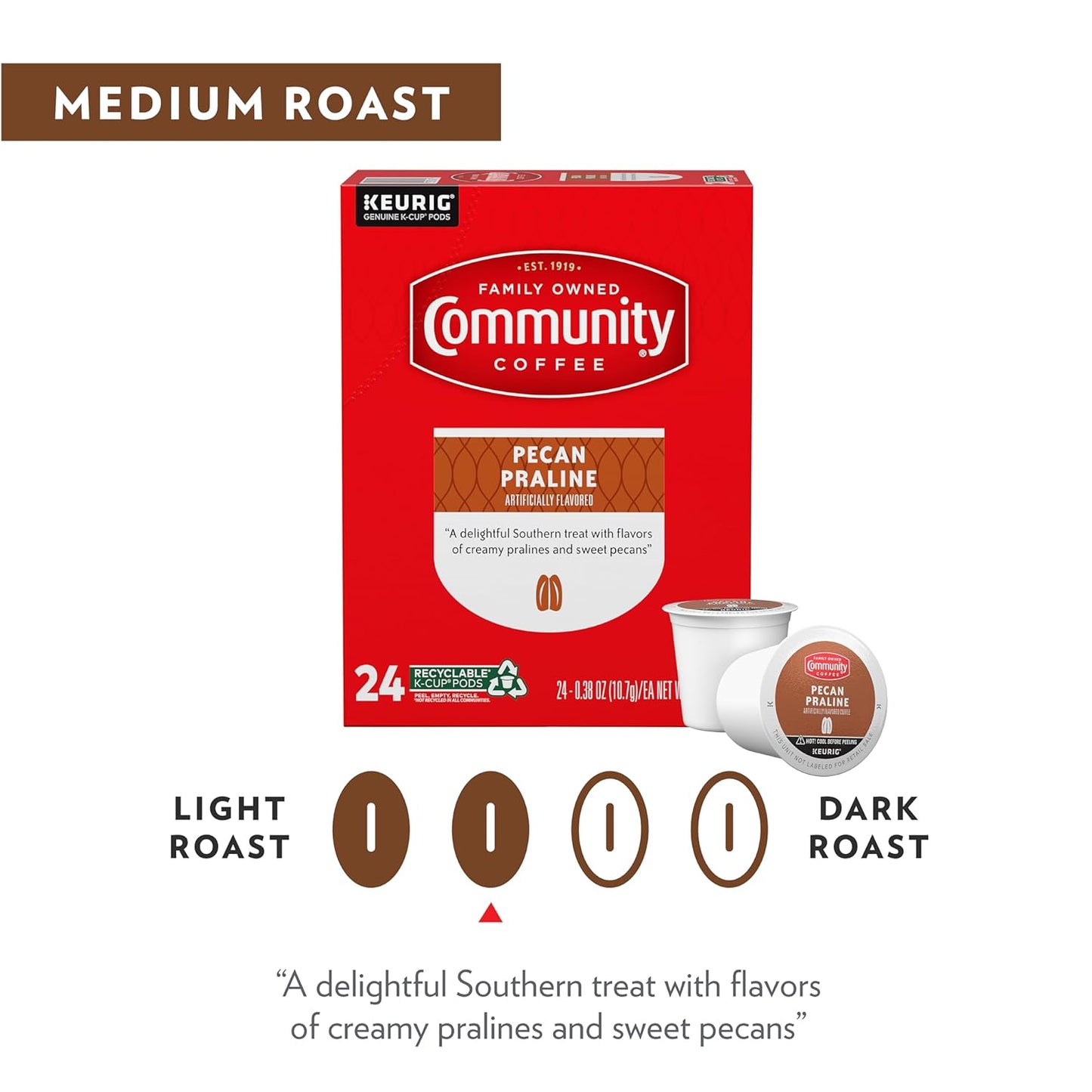 Community Coffee Pecan Praline Flavored 24 Count Coffee Pods, Medium Roast, Compatible with Keurig 2.0 K-Cup Brewers, 24 Count (Pack of 1)