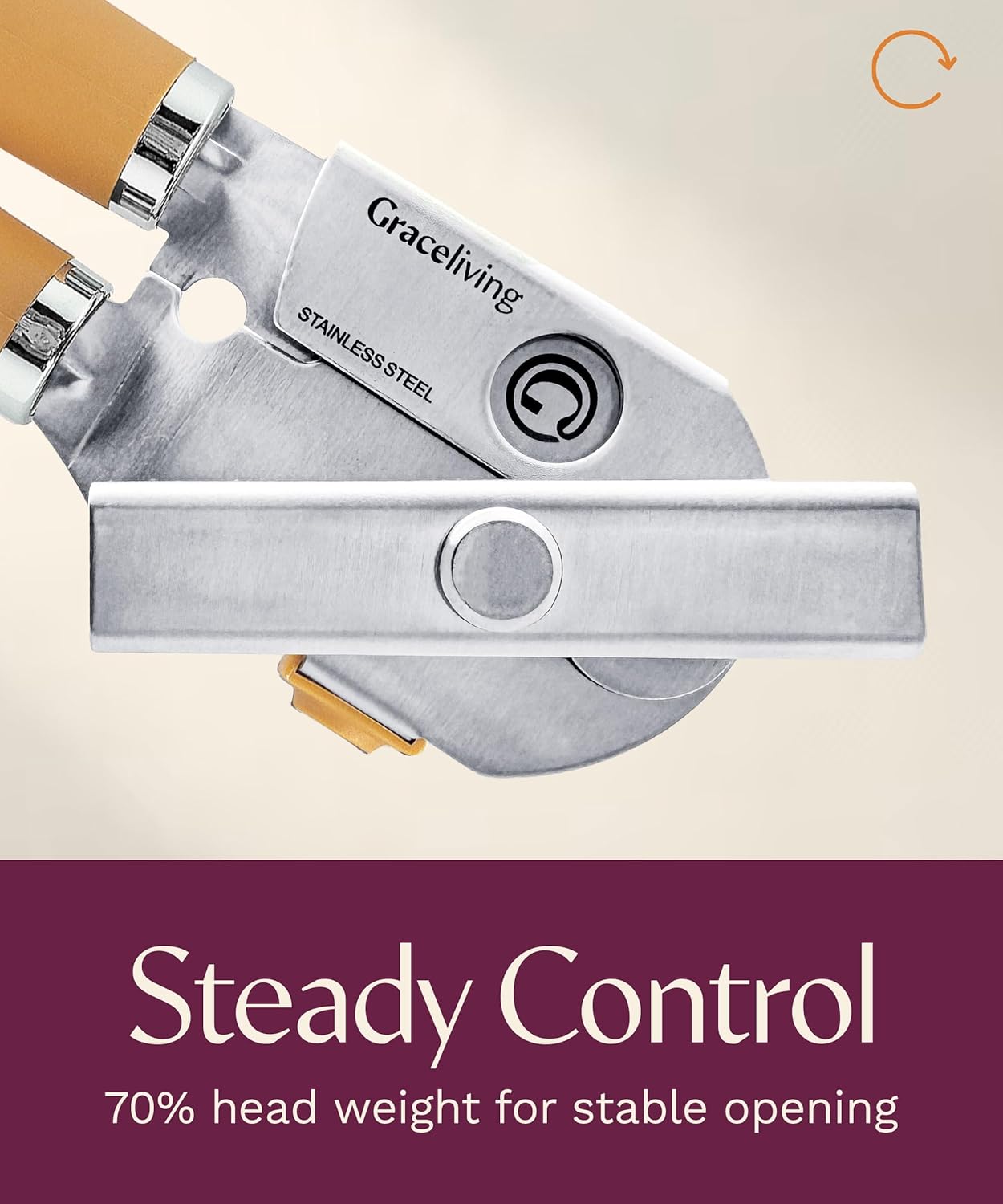 Premium Multifunctional Magnetic Manual Can Opener and Bottle Opener, Heavy Duty Stainless Steel Sharp Cutting Blade and Oversized Easy Turn Knob, Soft-Touch Handle, Kitchen Use, Orange