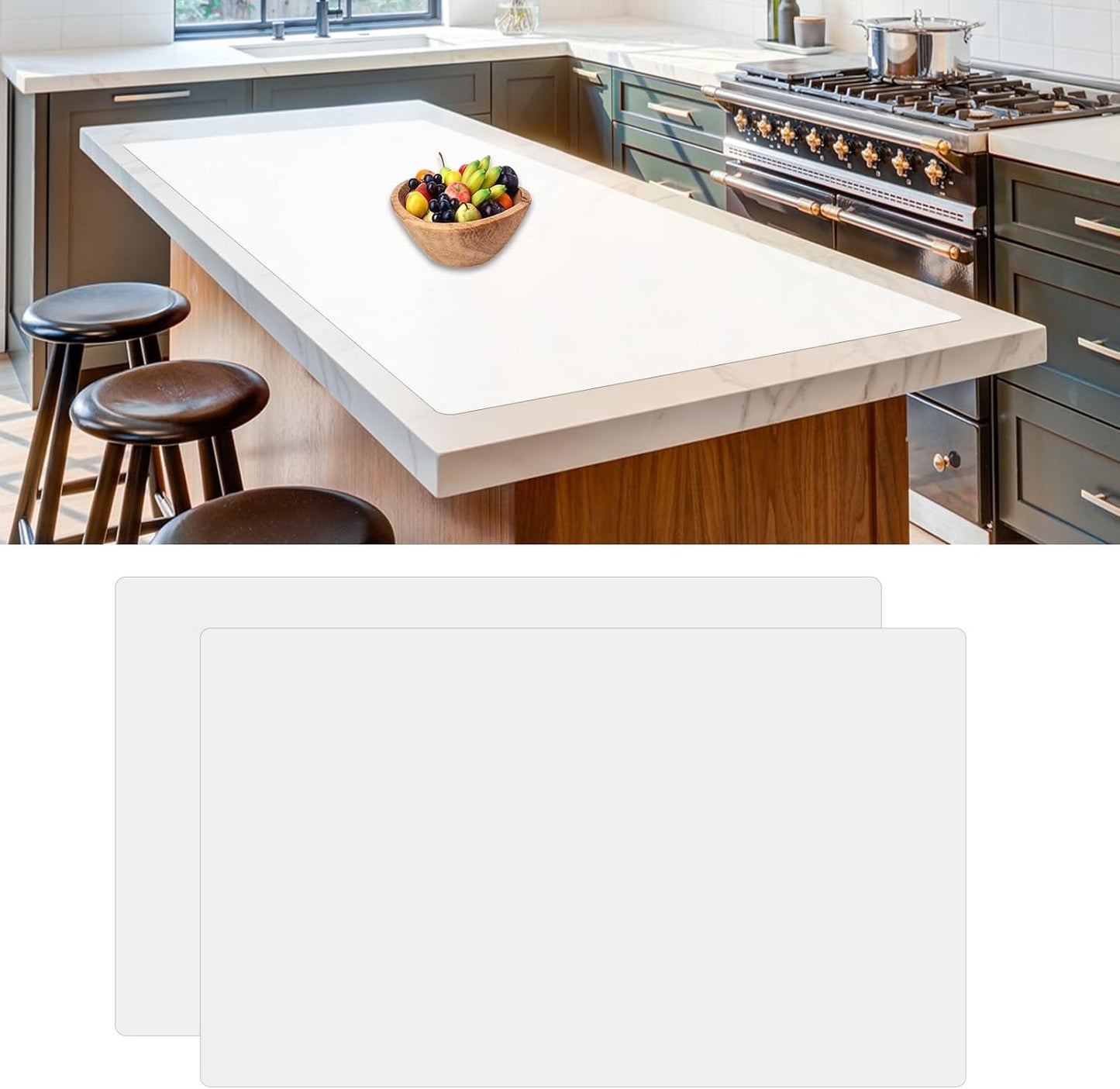 2Pack Large Silicone Mats for Kitchen Counter, 36''x24''(90cmx60cm) Heat Resistant Mat for Kitchen Island, Waterproof Multipurpose Countertop Protector, Semitransparent