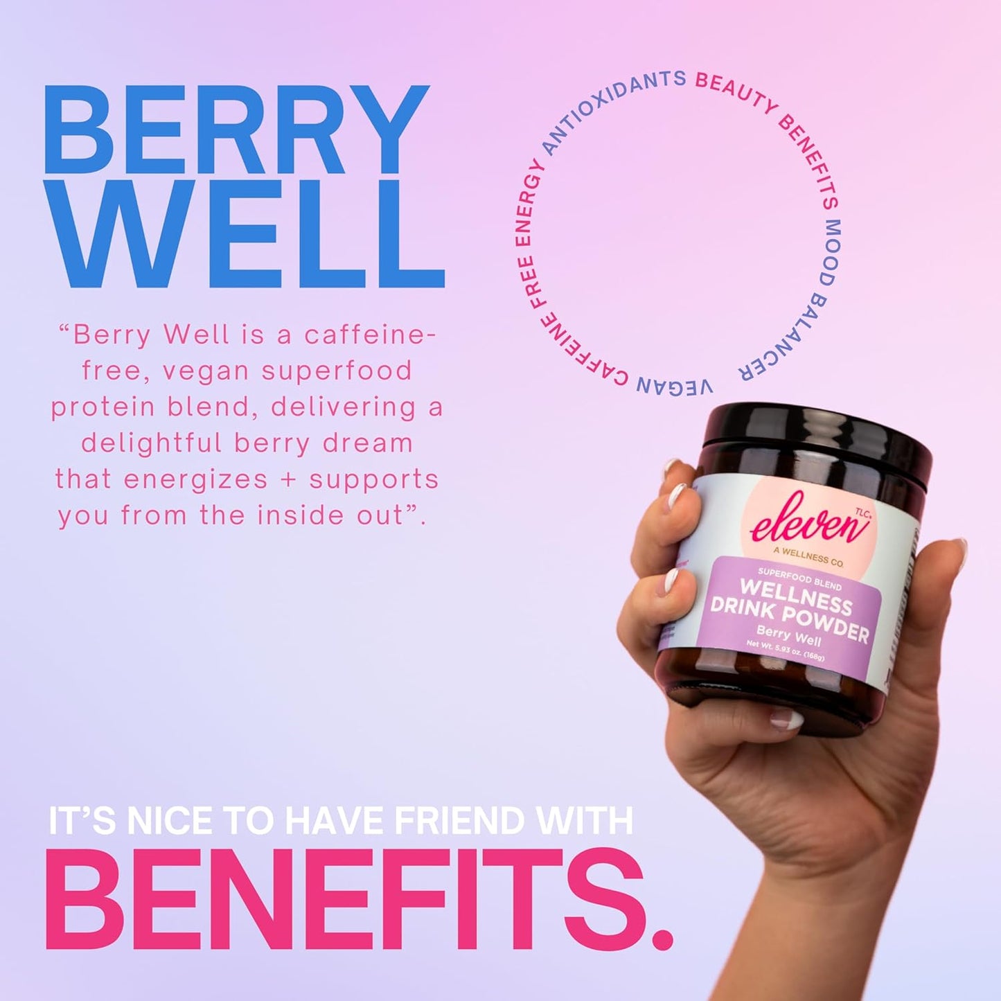 Eleven TLC, Berry Well Superfood Drink Mix, Lattes, Smoothies, Refreshers, Tea, Superfood Berry Antioxidant Support with Blue Butterfly Pea Flower, BlueSpirulina, Maca, Inulin Pre-Biotic, 21 Servings