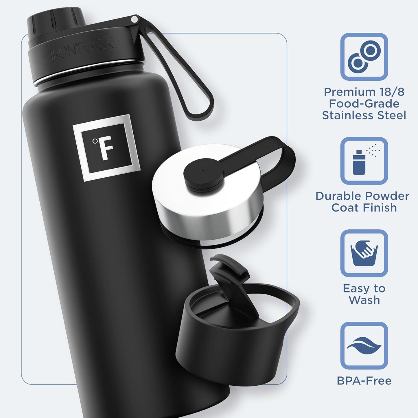 IRON °FLASK Camping & Hiking Hydration Flask with 3 Lids - Stainless Steel, Double Walled & Vacuum Insulated Water Bottle - Leak Proof & BPA Free (Aurora, Spout - 32 oz)