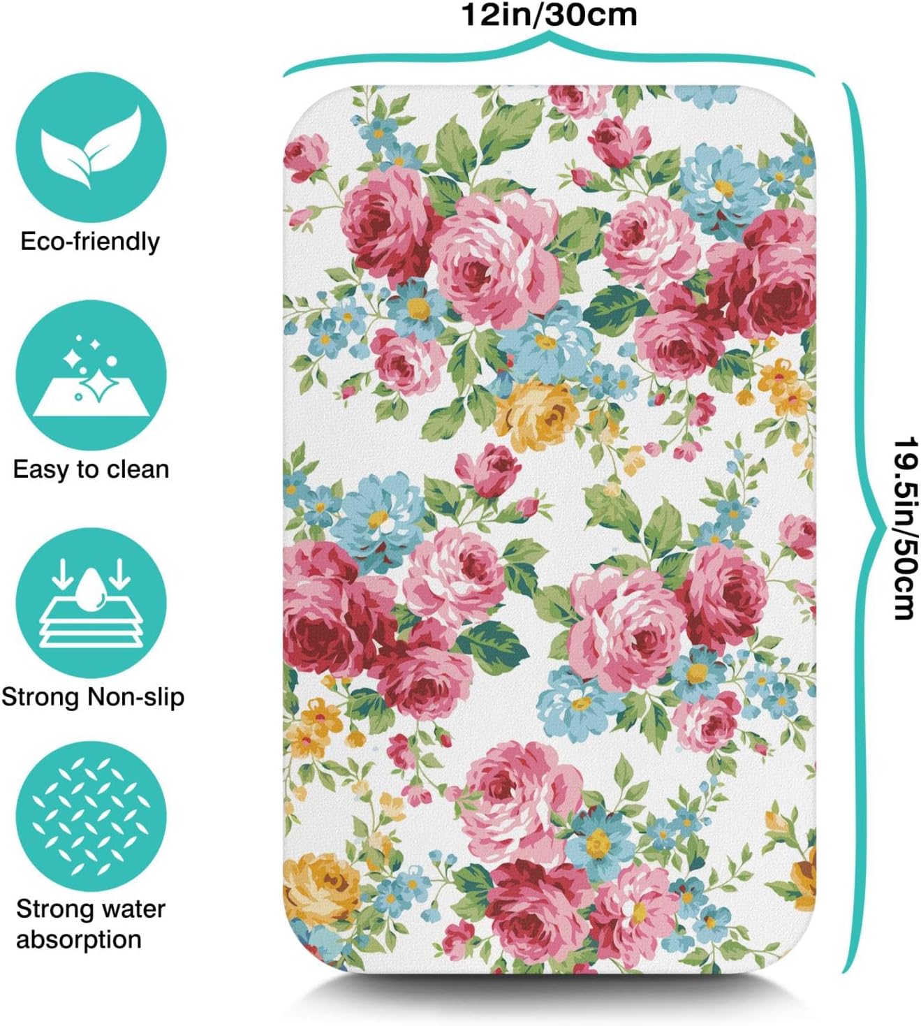 Dish Drying Mat for Kitchen Counter 20x12in Washable Quick Dish Drying Pad Rubber Backed Absorbent Draining Mat Fit Kitchen Counter,Bar,Under Sink,Dishes,Utensils,Dish Rack