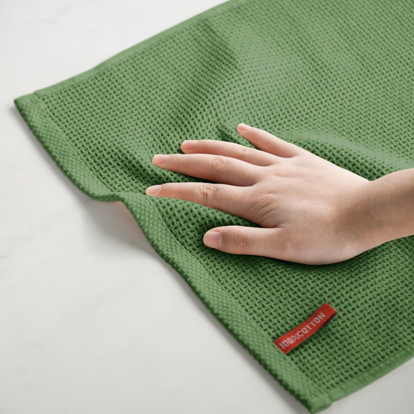 Artoid Mode 100% Cotton Olive Green Waffle Weave Kitchen Dish Cloths, 13x28 Inch Ultra Soft Absorbent Quick Drying Kitchen Dish Towels Set of 4