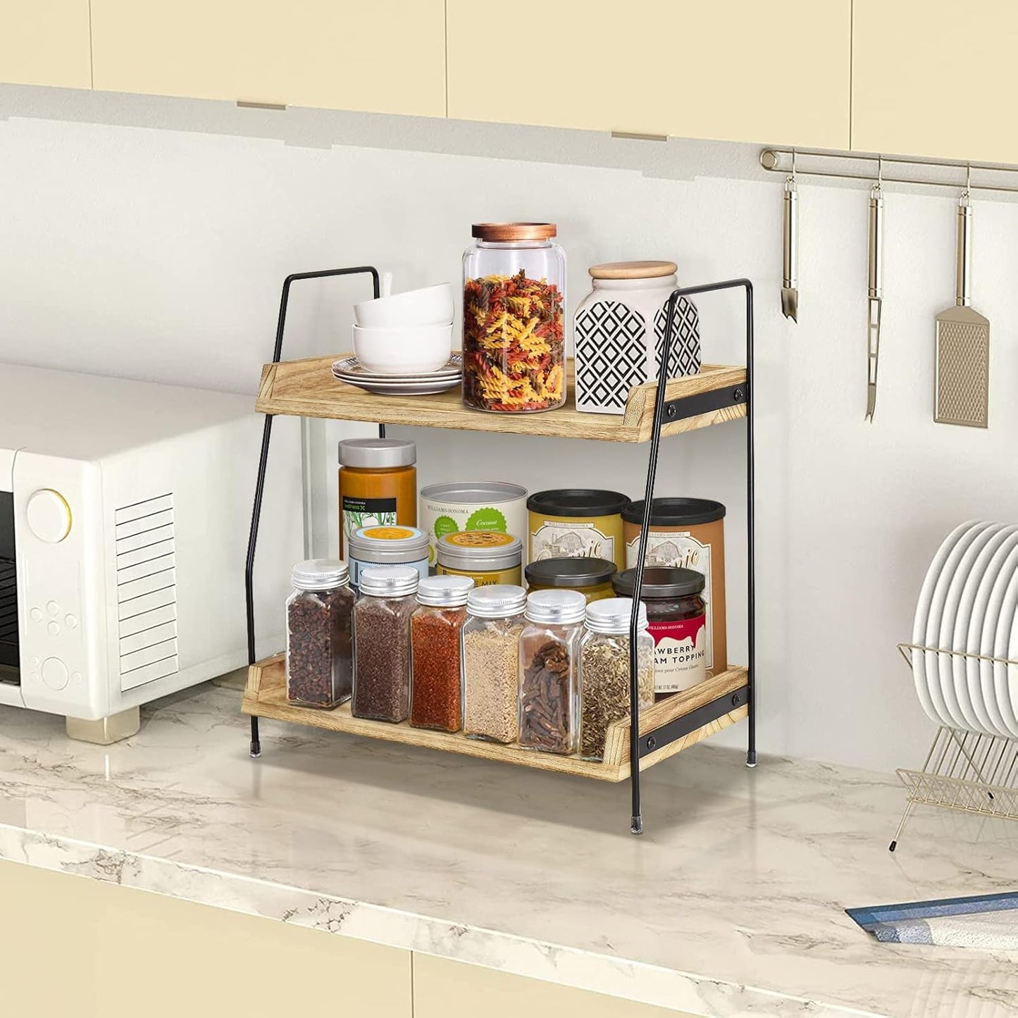 Yusepure Coffee Bar Accessories and Organizer Countertop, Coffee Station Organizer Kitchen Counter Shelf Organizer,Coffee Condiment Storage,Cup Lid Holder Countertop Shelf for Bathroom (Brown)