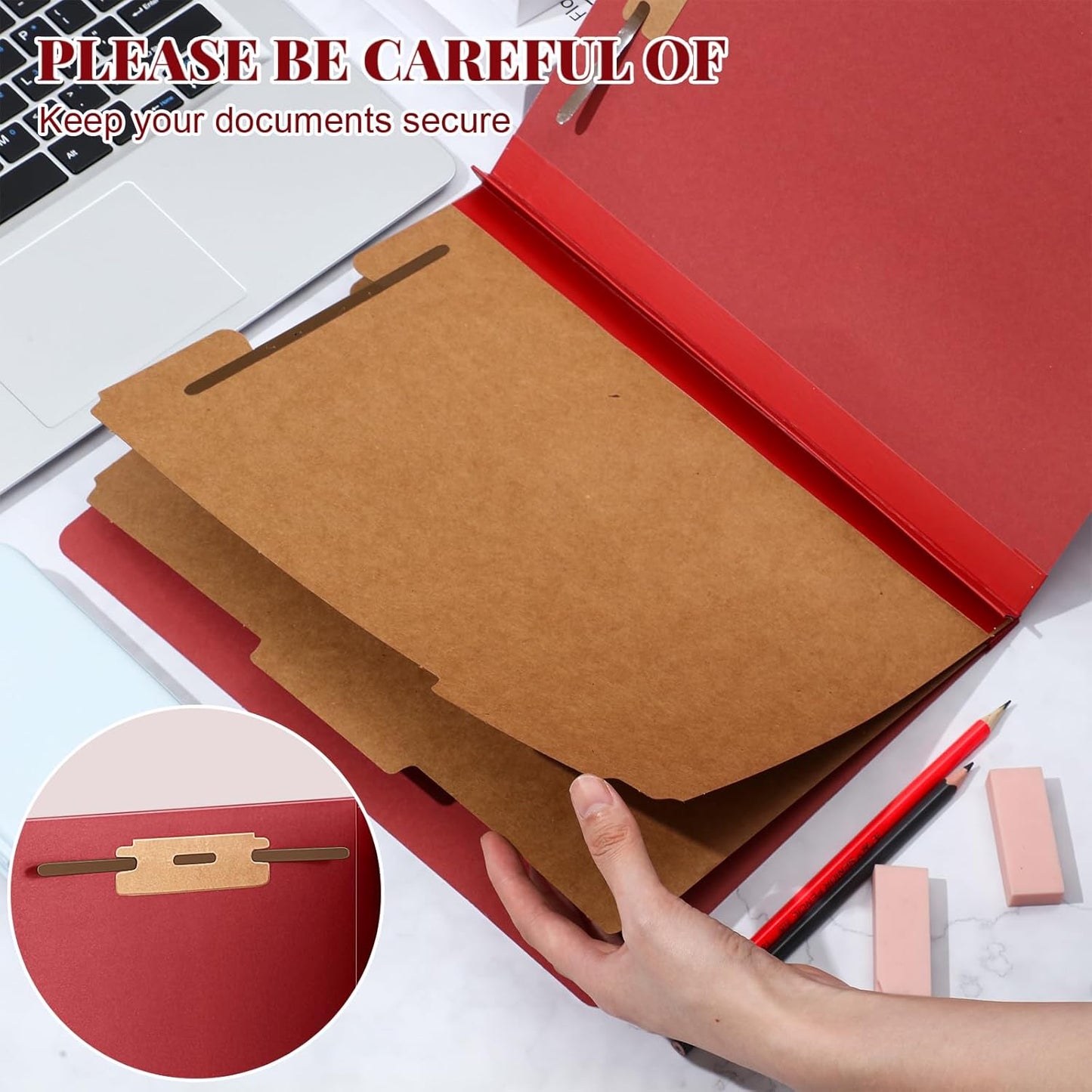 12 Pcs Classification Folders Letter Size Bulk - 2 Dividers Pressboard File Folder with 3. 5 Inch Expansion, 2 Prongs Fastener, Heavy Duty Office File Organizer for Teacher Medical (Dark Red)