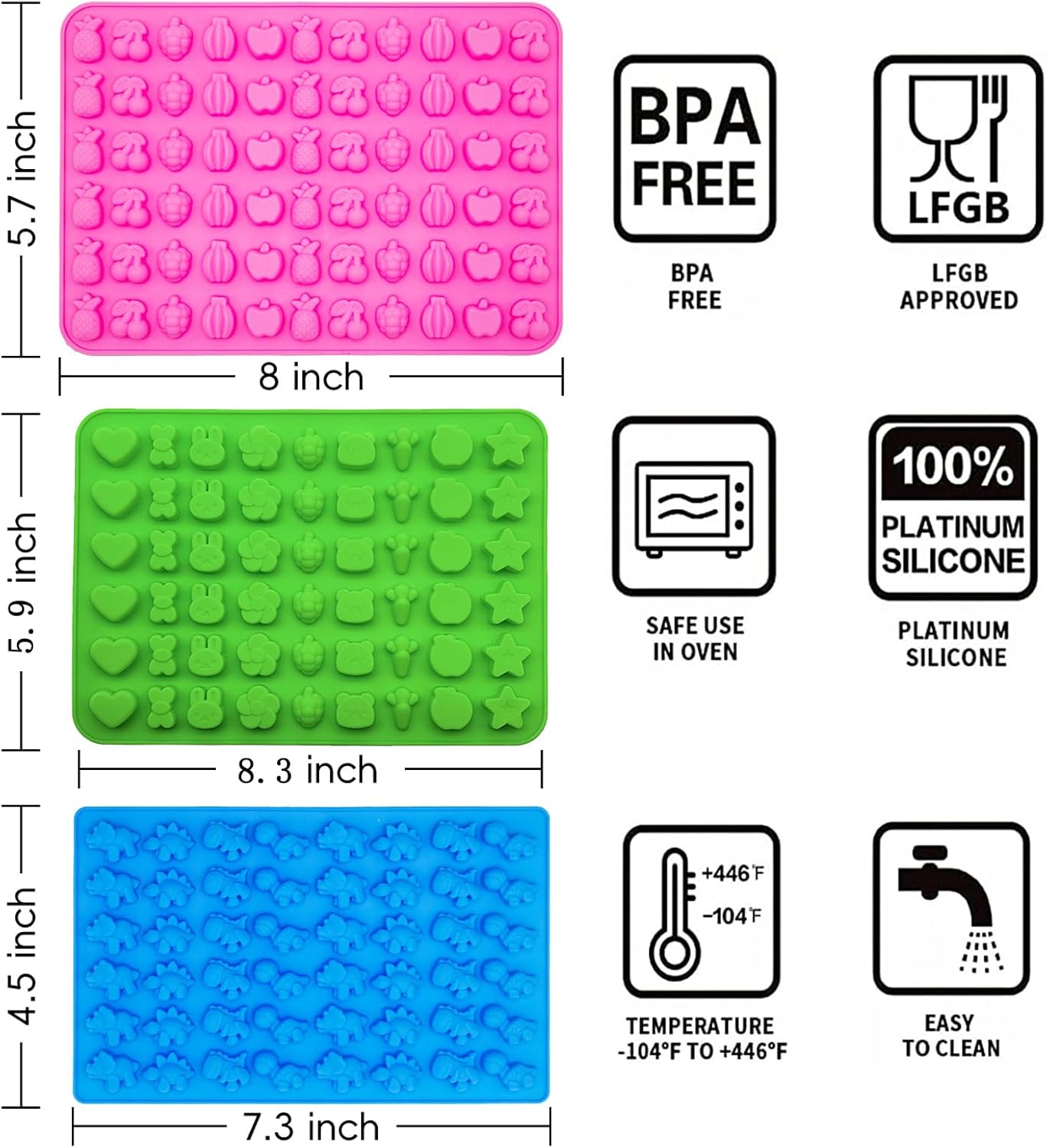 Gummy Candy Molds - Silicone Gummy Dinosaur/Marine Animal/Donut/Small Hearts Shapes/Fruit Snack Mold for Kids with 2pcs Dropper,Non-stick and Bpa Free for Mini Candy Chocolate Gummies Baking