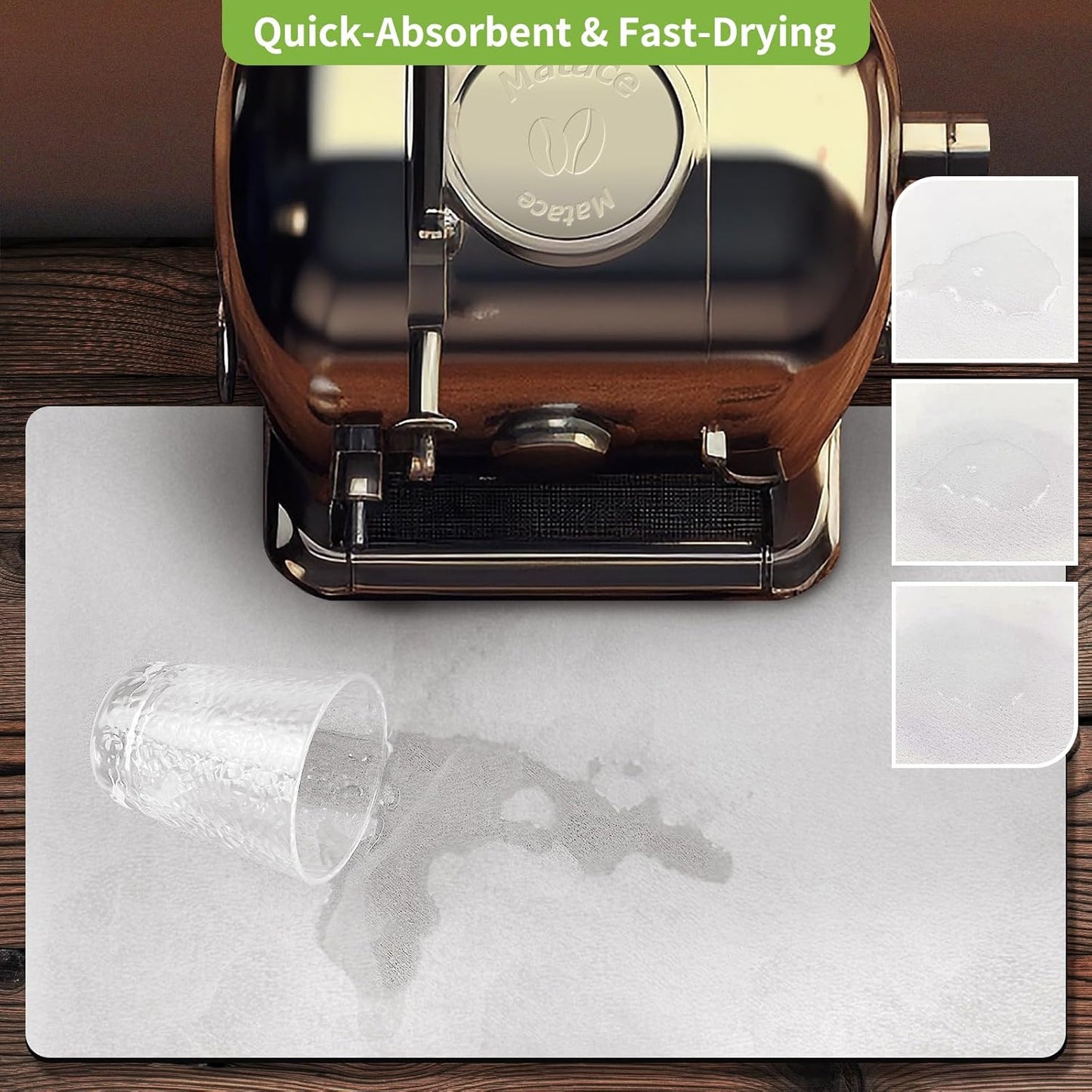 Matace Designer Coffee Bar Mat, Extra Large 17 x 31.5 Inches, Rubber Backing, Absorbent Coffee Maker Mats for Dish Drying, Kitchen Countertop, Heat Resistant, Solid White