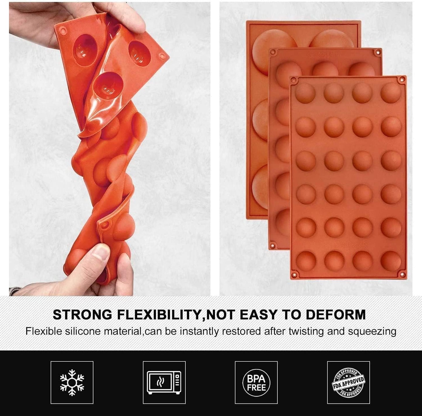 Semi Sphere Silicone Mold, Silicone Chocolate Molds,3 Packs Baking Molds for Making Chocolate, Cake, Jelly, Dome Mousse (6 Cups, 15 Cups and 24 Cups)