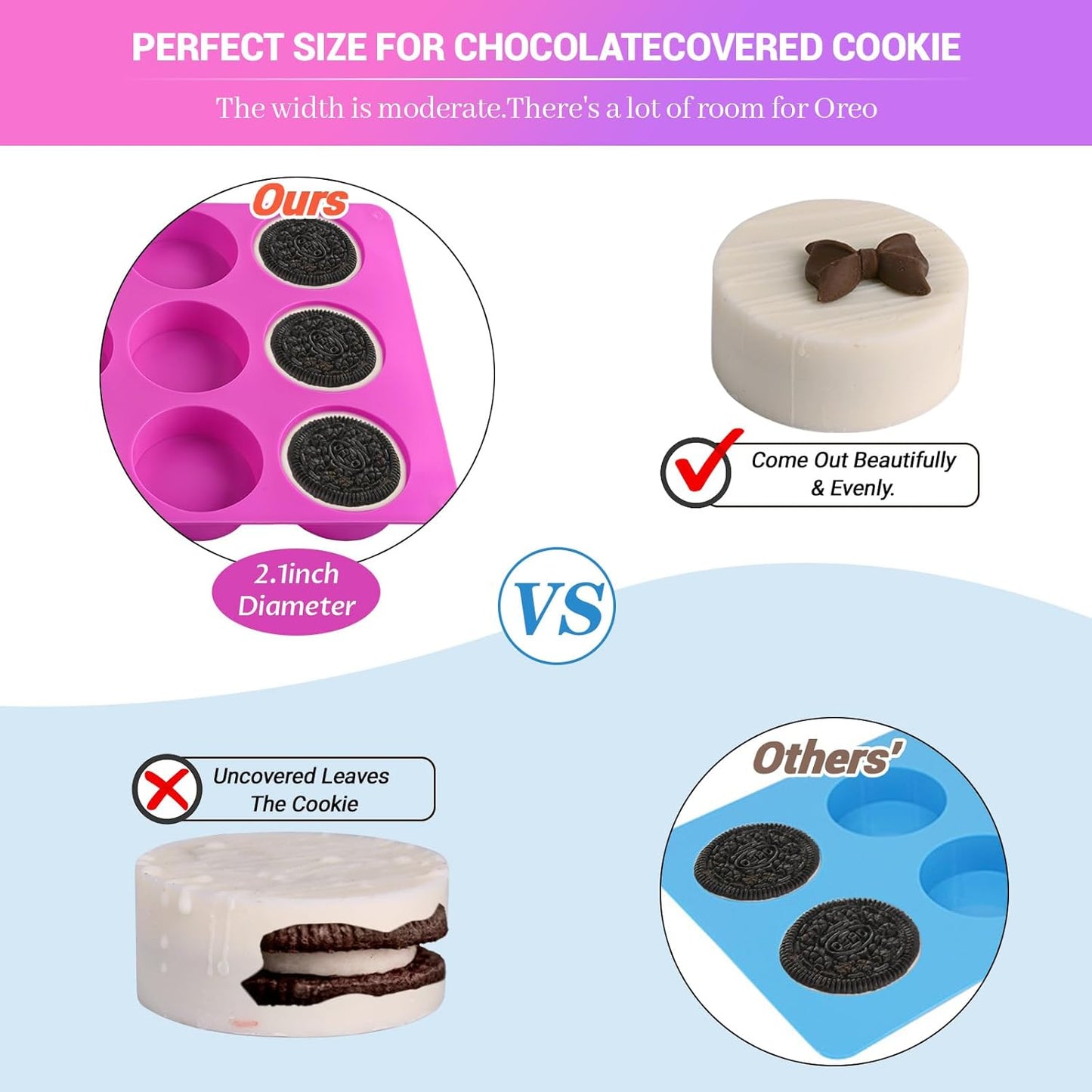 Sakolla 2 PCS Round Chocolate Cookie Molds, Cylinder Silicone Mold, Perfect for Chocolate Covered Oreos, Cake, Candy, Pudding, Mini Soap