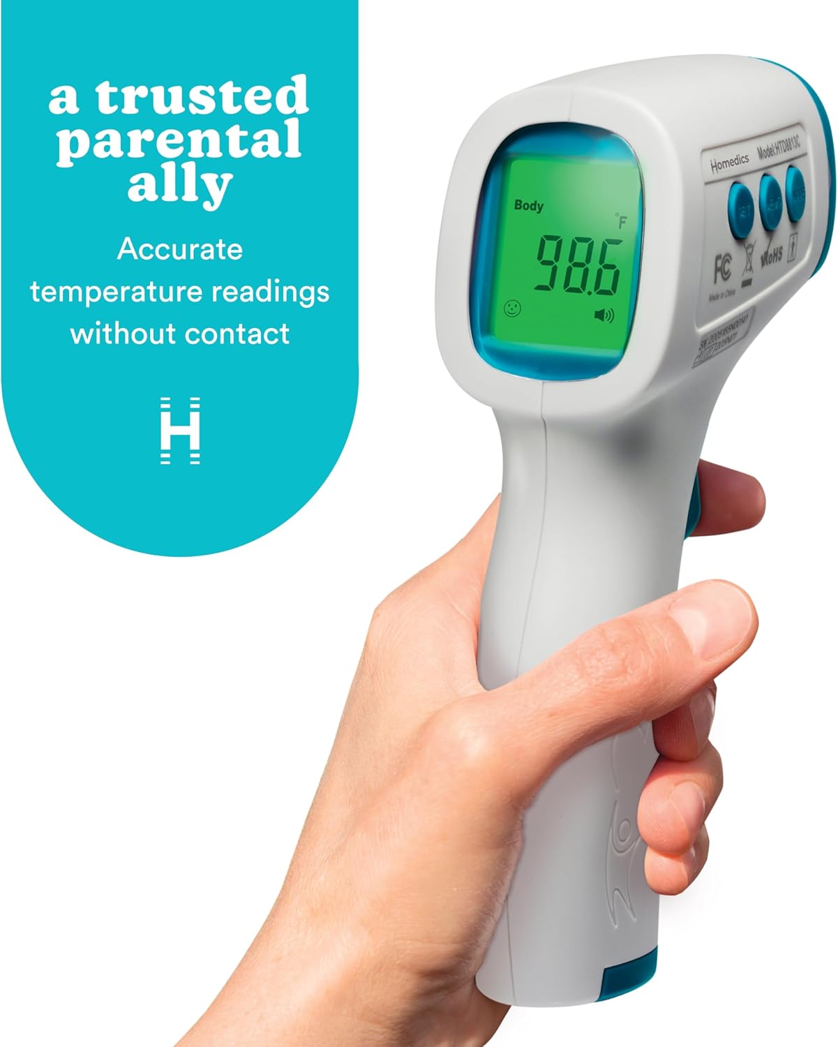 HoMedics Non-Contact Infrared Forehead Thermometer, Clinically Proven Fast Accurate Results, High-Fever Alert with 4-in-1 Readings