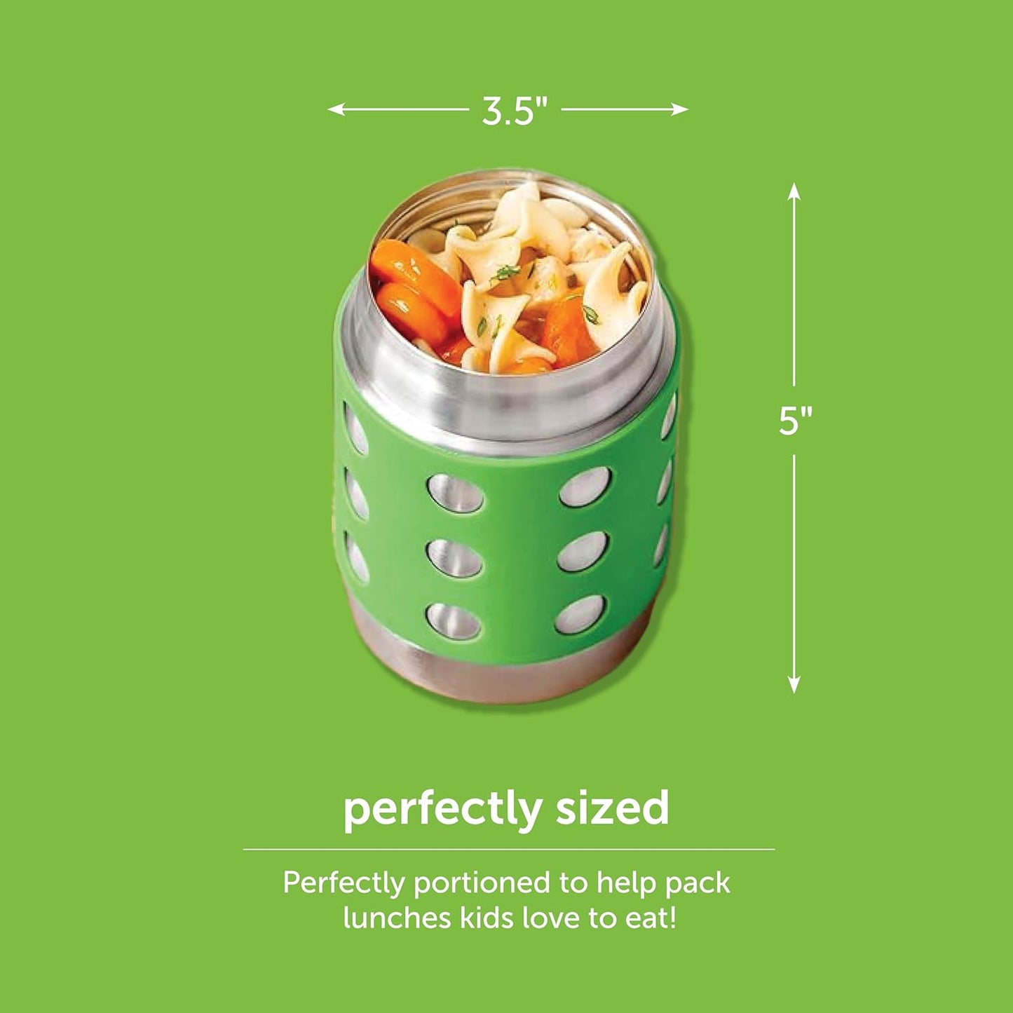 LunchBots Thermal 12 oz Triple Insulated Thermos - Hot 6 Hours or Cold 12 Hours - Leak Proof Thermos Soup Jar - All Stainless Interior - Navy Lid - Green Dots